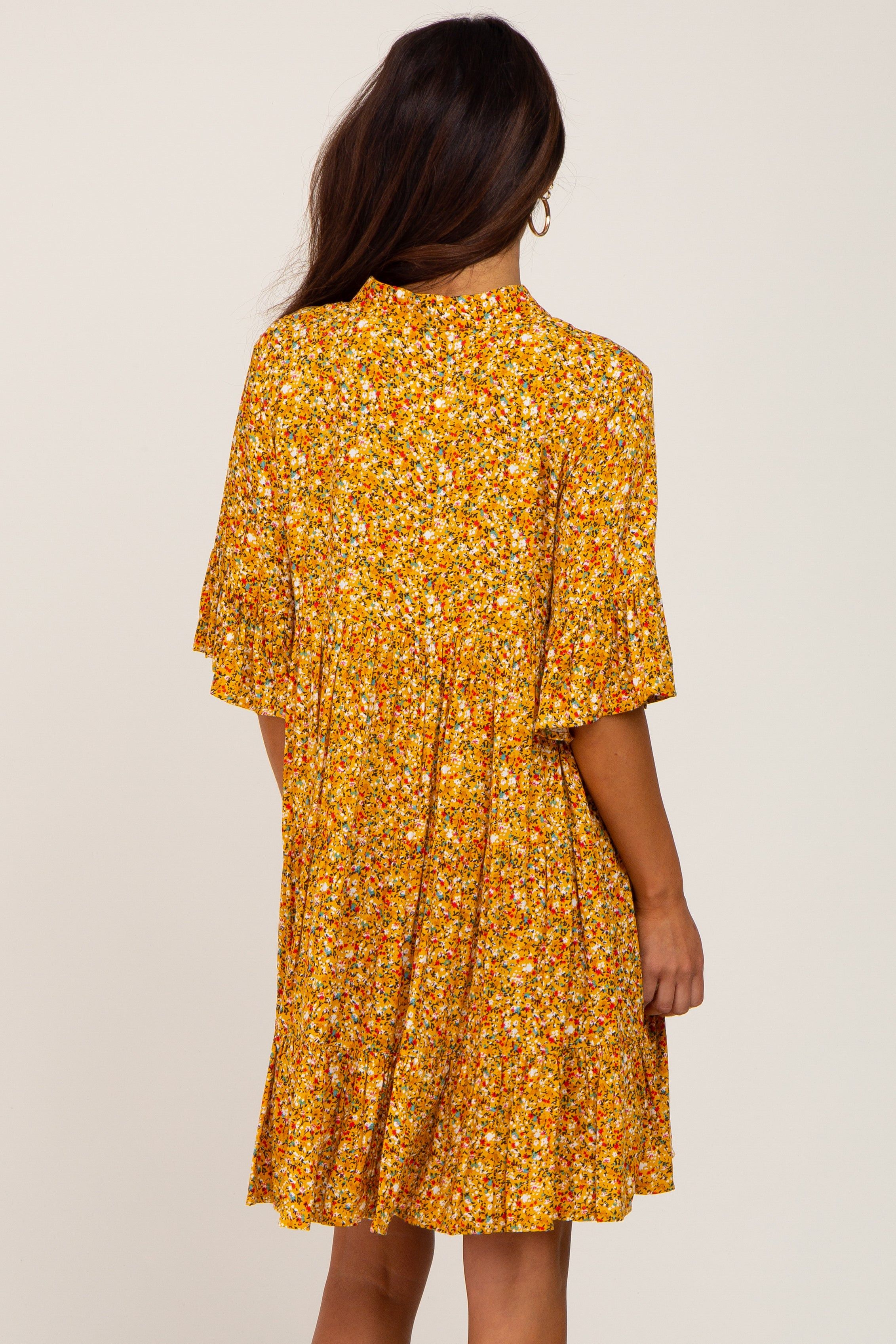 Yellow Floral Ruffle Sleeve Tiered Dress sold by Pinkblush product image thumbnail 3