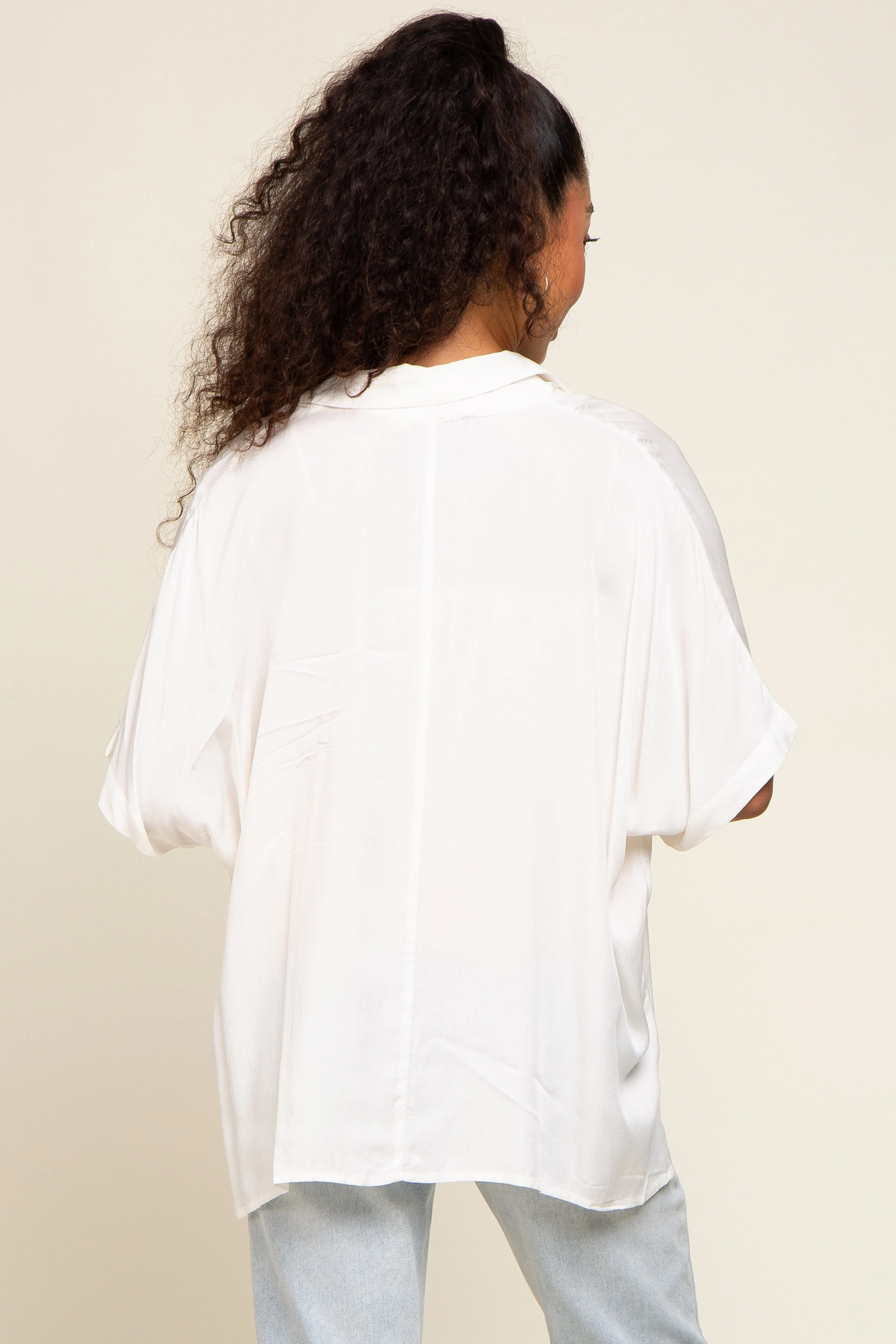 White Button Up Dolman Short Sleeve Top sold by Pinkblush product image thumbnail 3