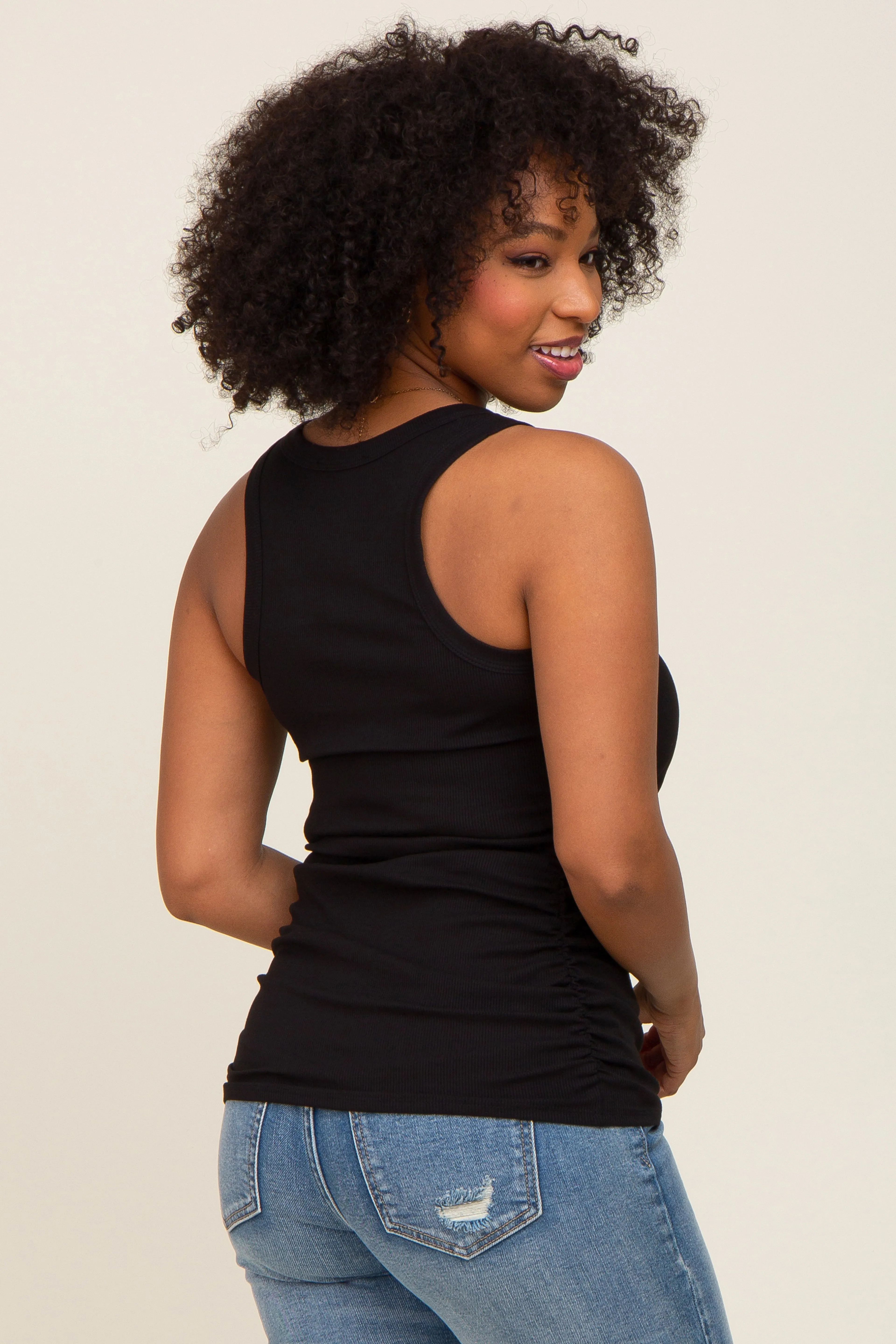 Black Ribbed Sleeveless Ruched Tank Top sold by Pinkblush product image thumbnail 3
