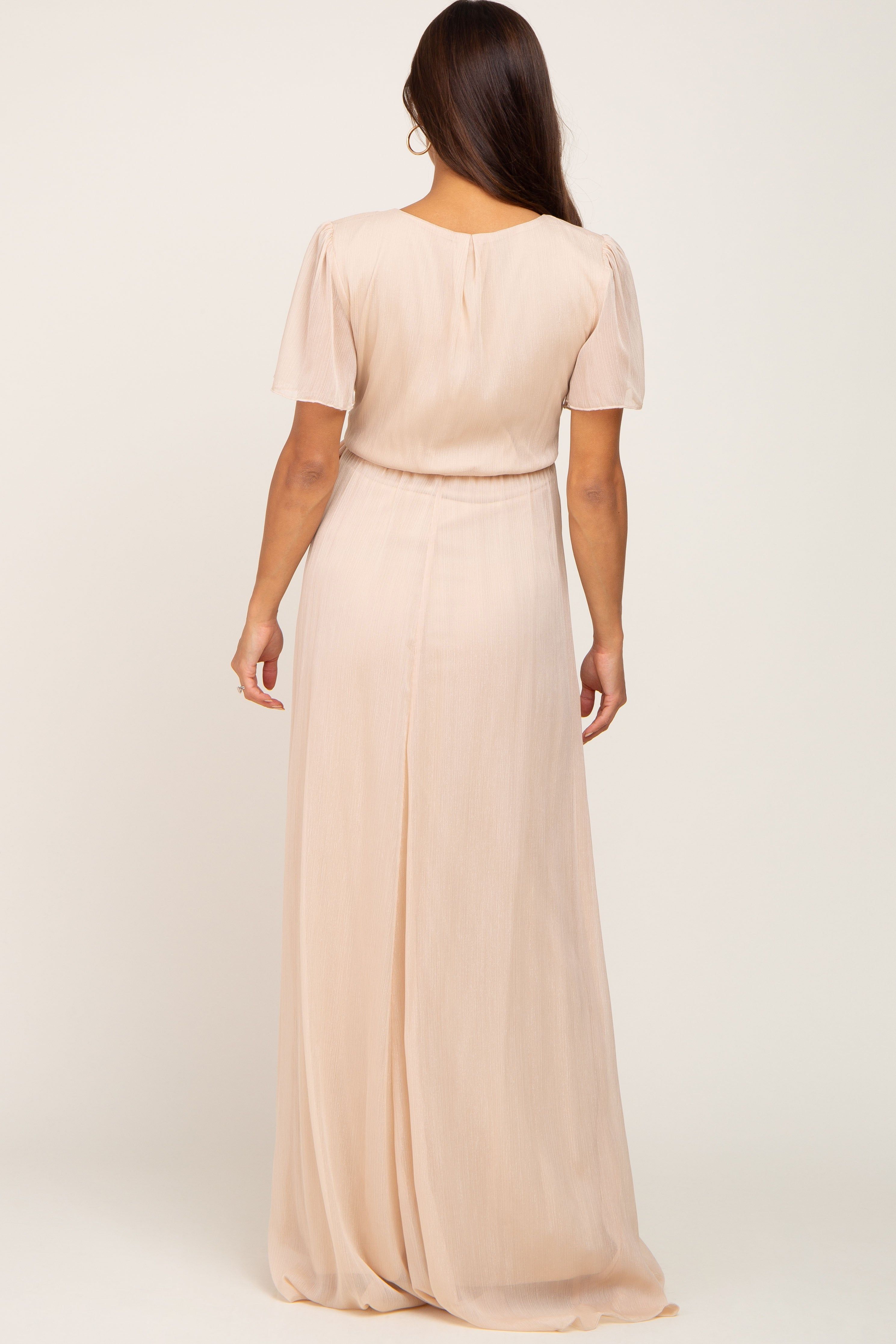 Cream Metallic Shimmer Chiffon Maternity Maxi Dress sold by Pinkblush product image thumbnail 3