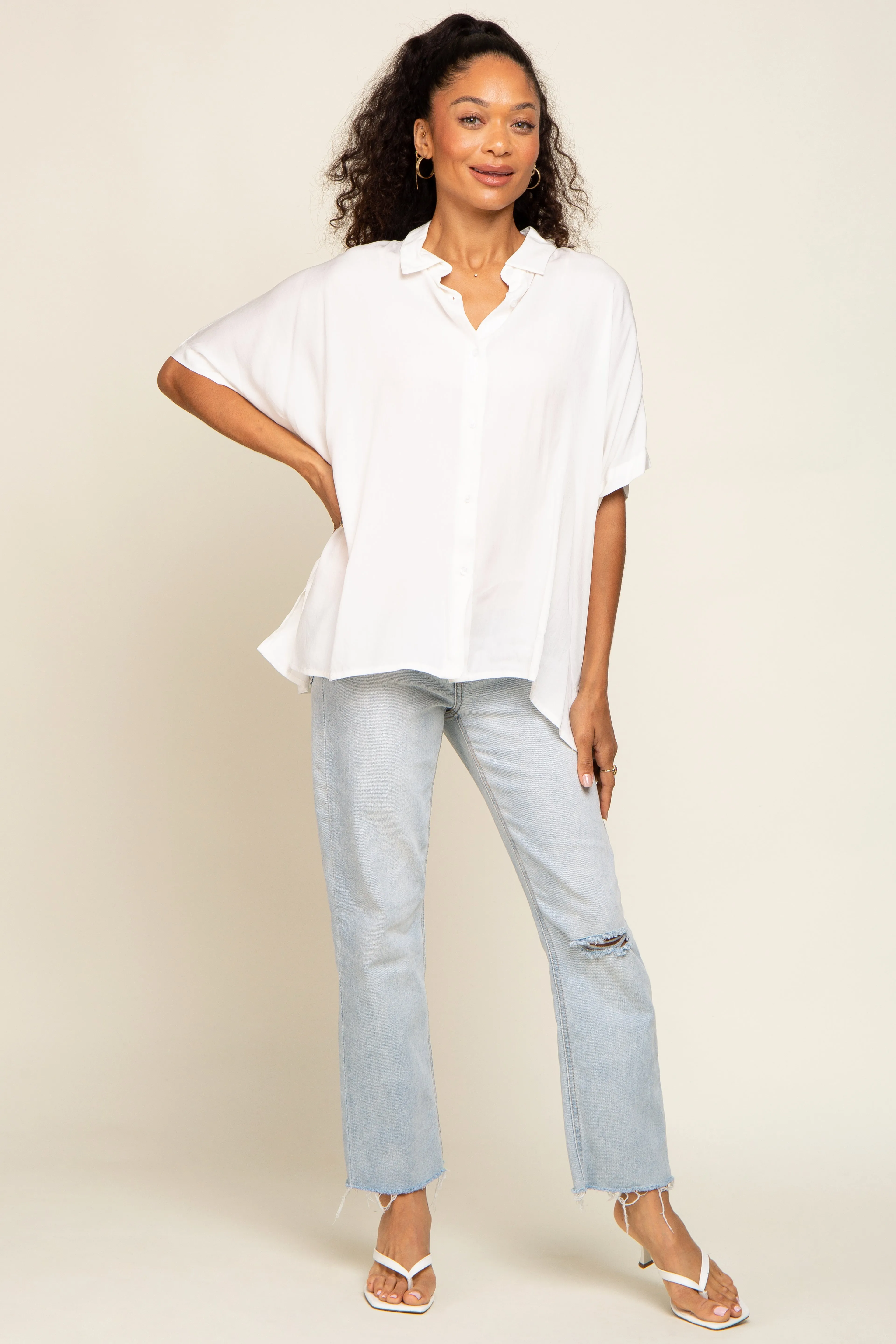 White Button Up Dolman Short Sleeve Top sold by Pinkblush product image thumbnail 4