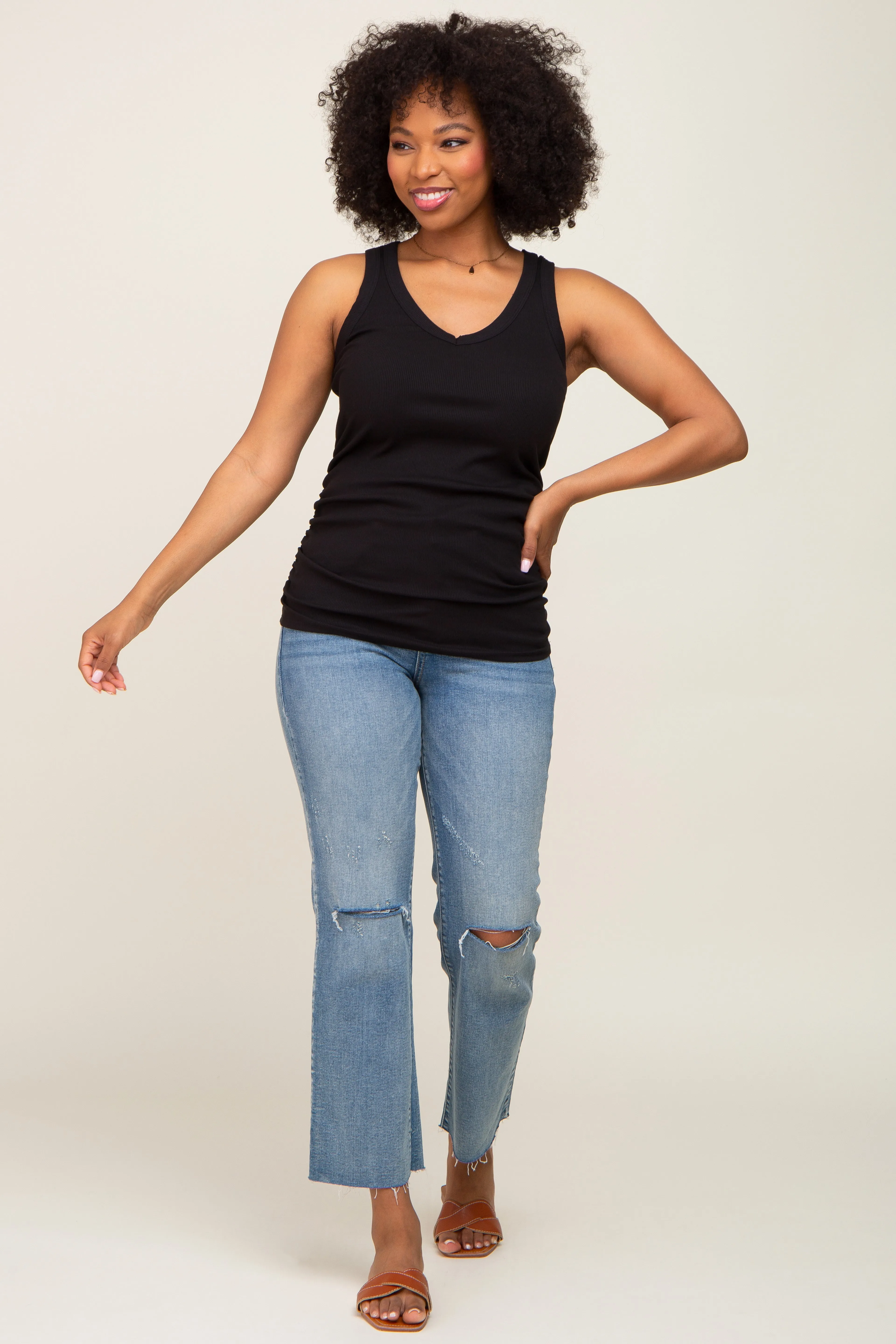 Black Ribbed Sleeveless Ruched Tank Top sold by Pinkblush product image thumbnail 4