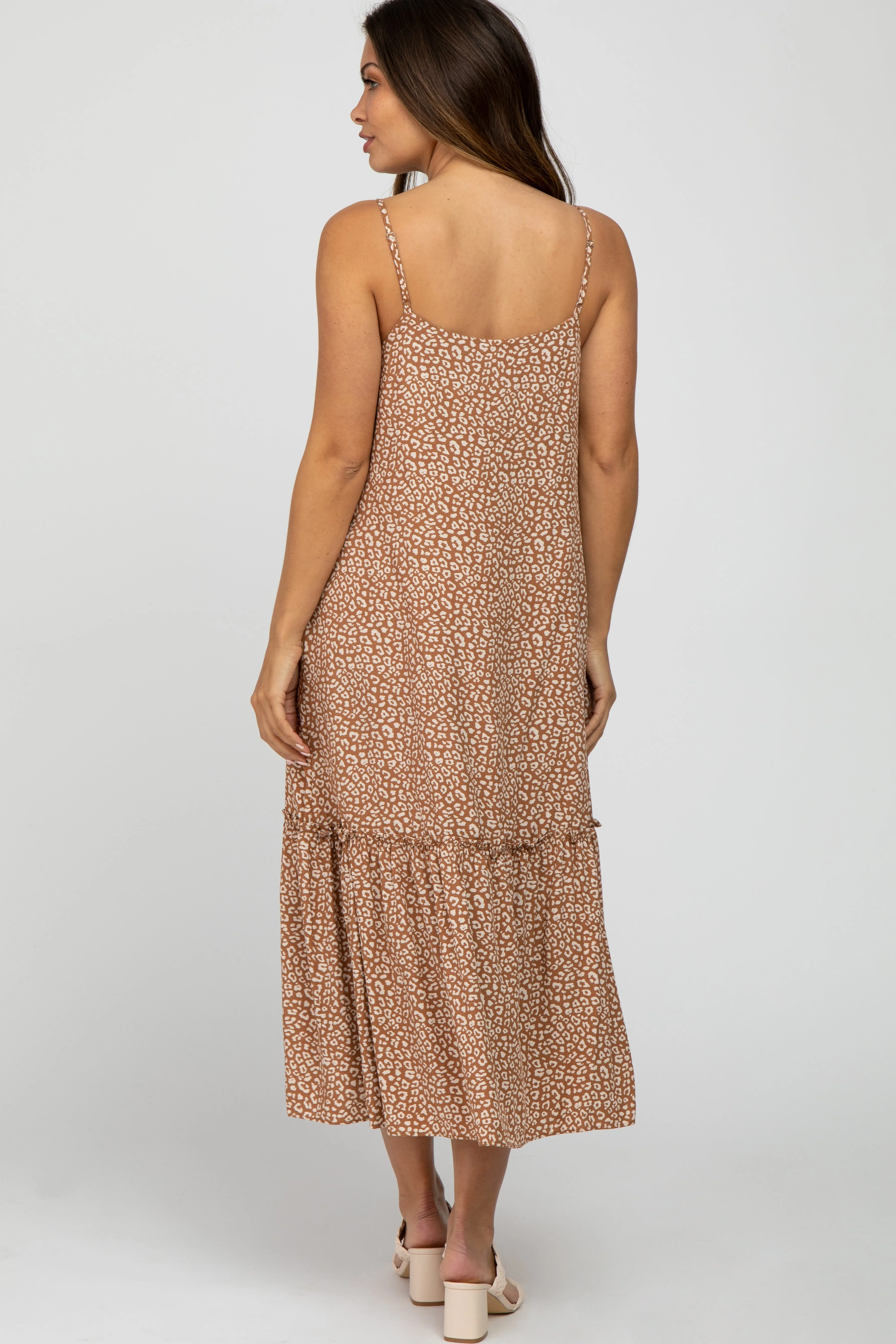 Camel Animal Print Ruffle Hem Maternity Midi Dress sold by Pinkblush product image thumbnail 3