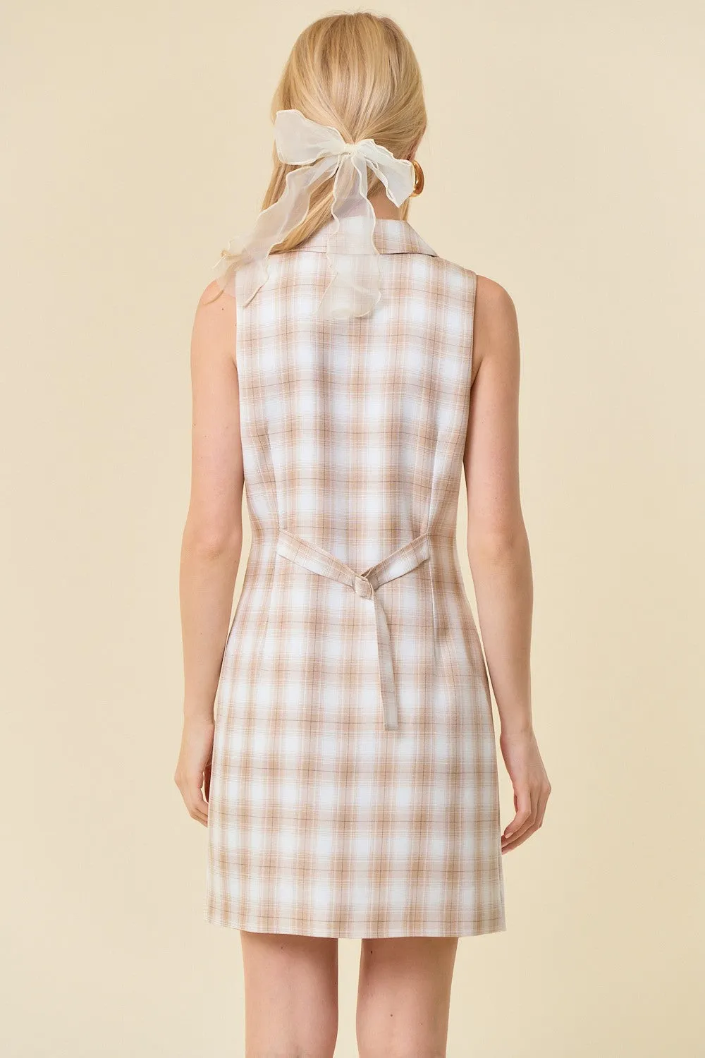 Light Beige Collared V-Neck Plaid Tailored Mini Dress sold by Pinkblush product image thumbnail 3