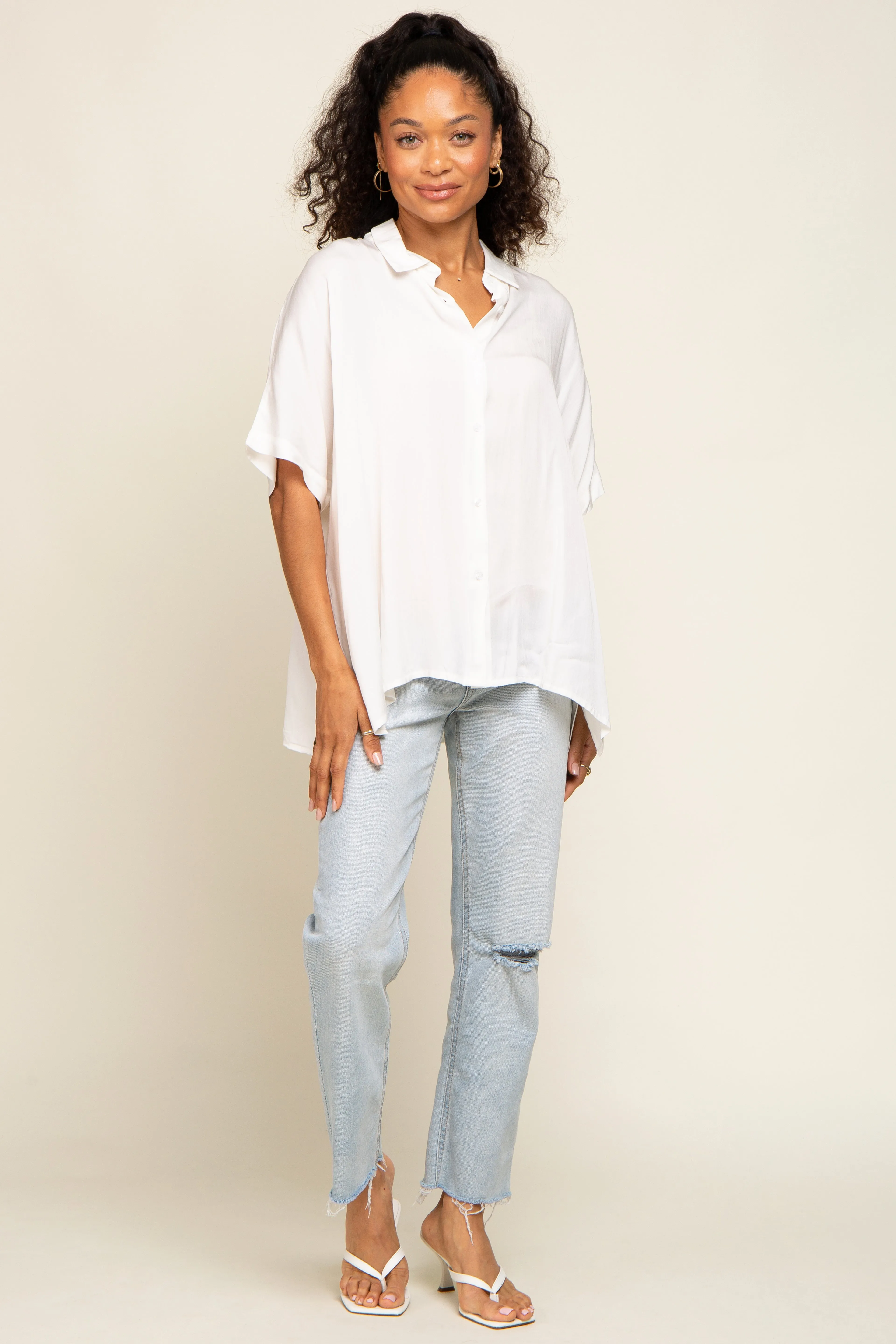 White Button Up Dolman Short Sleeve Top sold by Pinkblush product image thumbnail 5