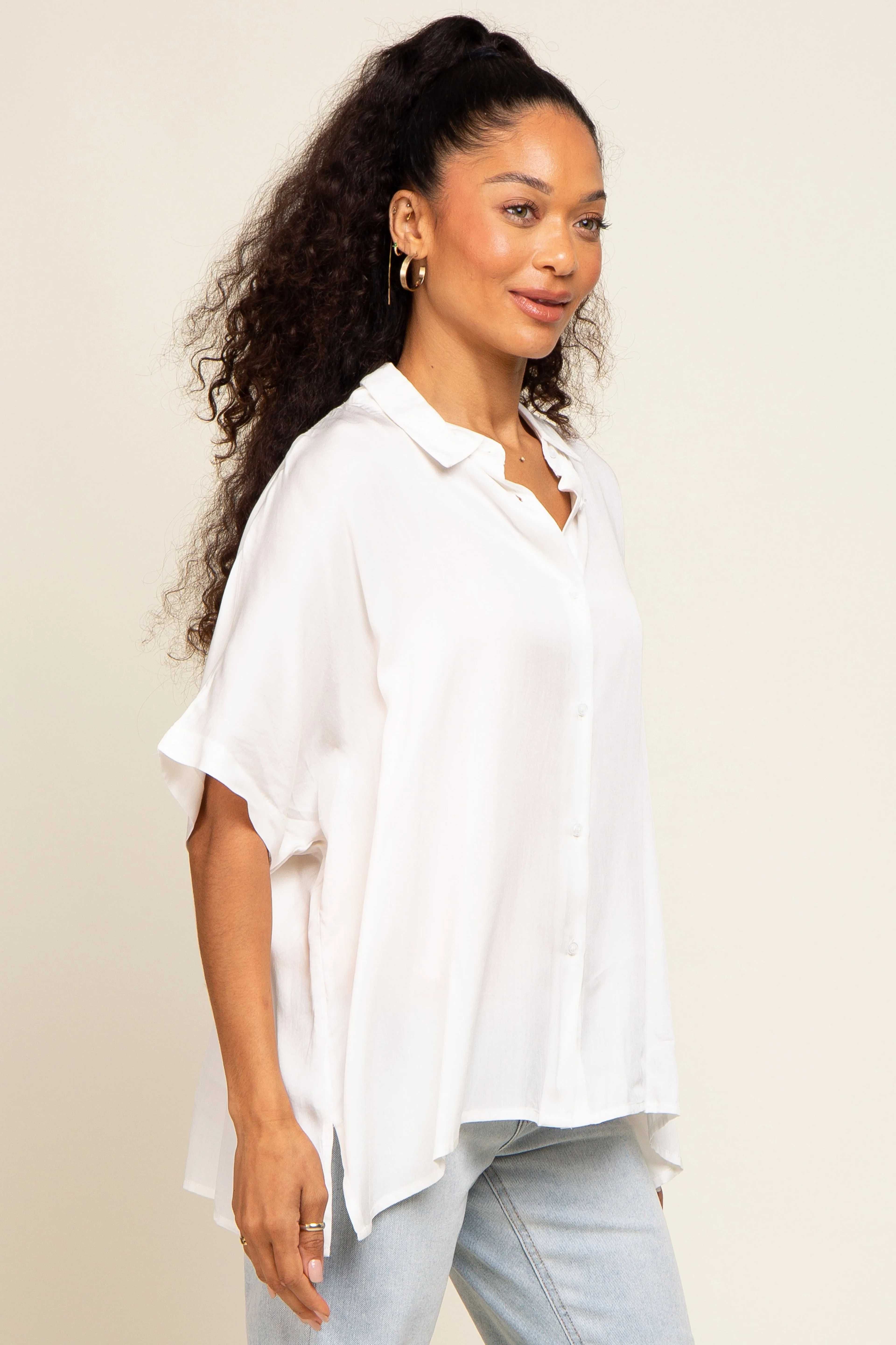 White Button Up Dolman Short Sleeve Top sold by Pinkblush product image thumbnail 2