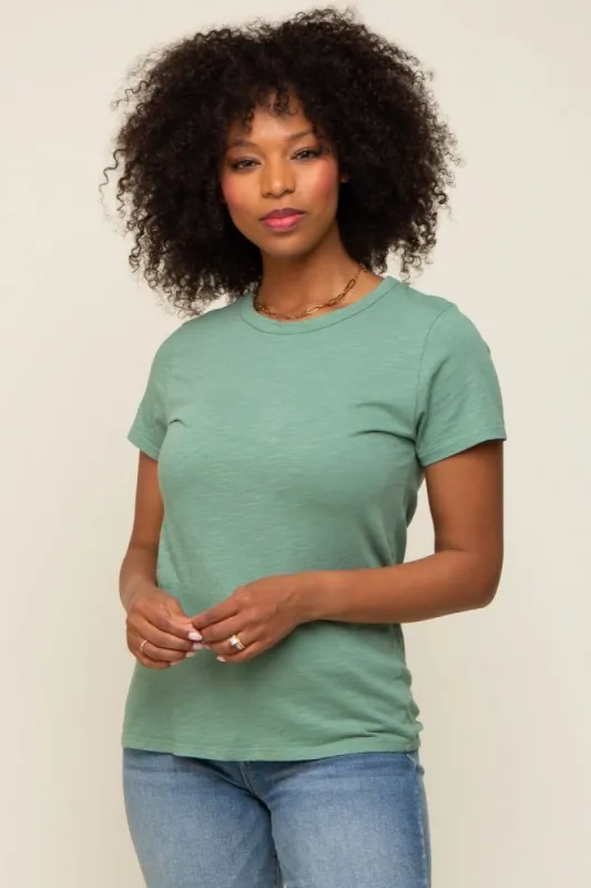 Green Slub Knit Cropped T-Shirt sold by Pinkblush