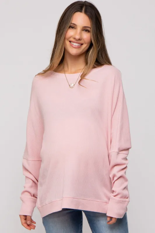 Light Pink Waffle Knit Long Sleeve Maternity Top sold by Pinkblush