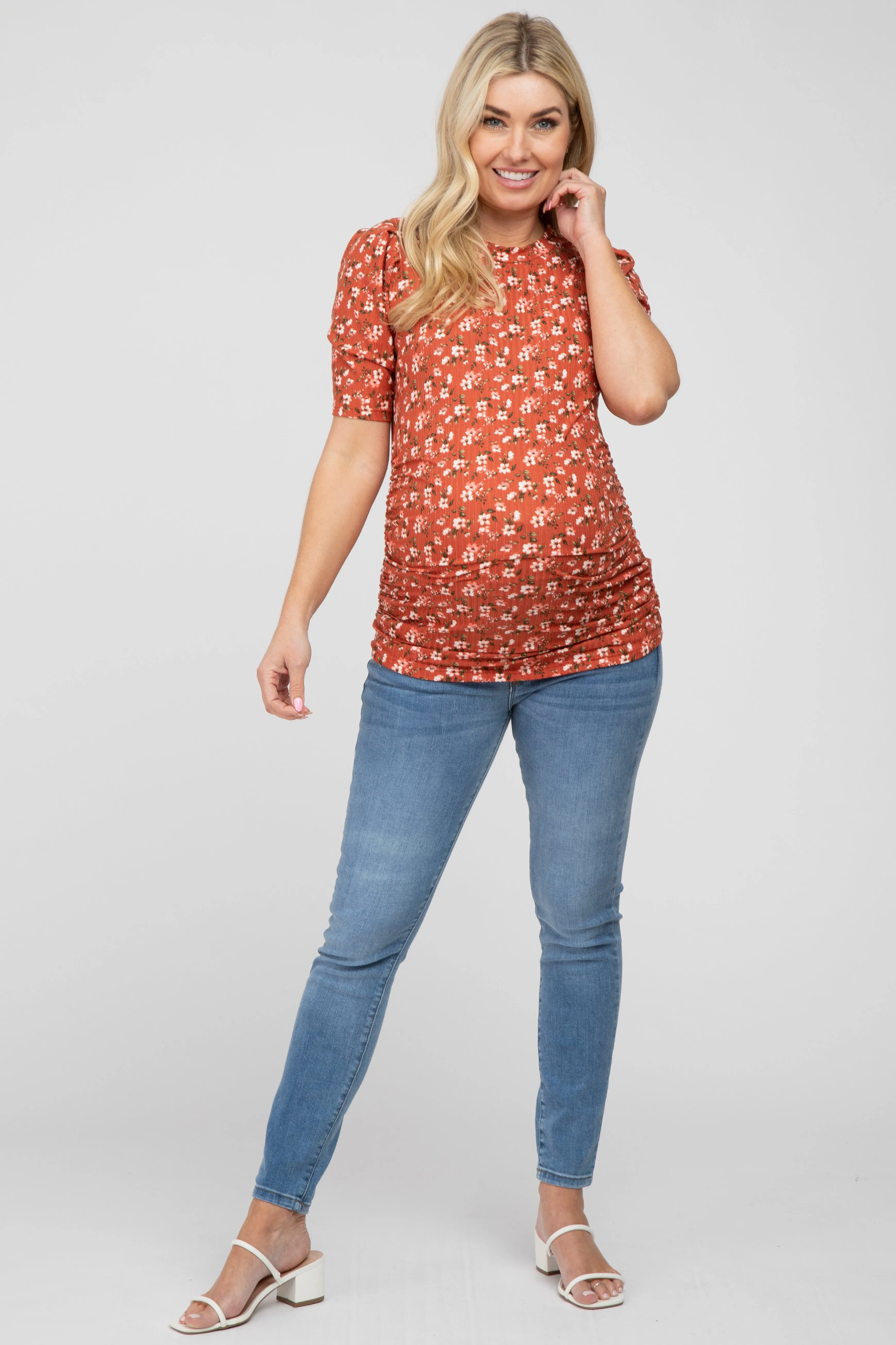 Rust Floral Ruched Ribbed Maternity Top sold by Pinkblush product image thumbnail 4