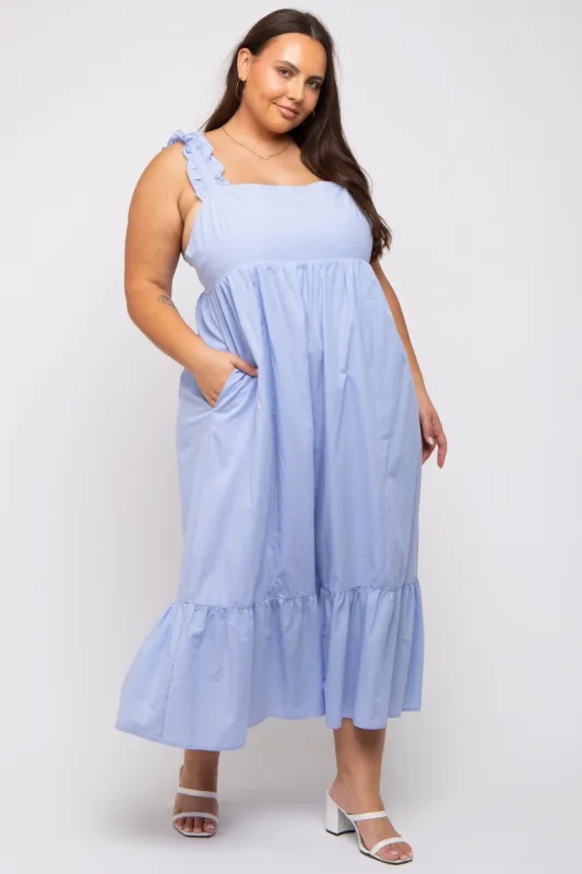 Light Blue Ruffle Strap Back Tie Plus Midi Dress sold by Pinkblush