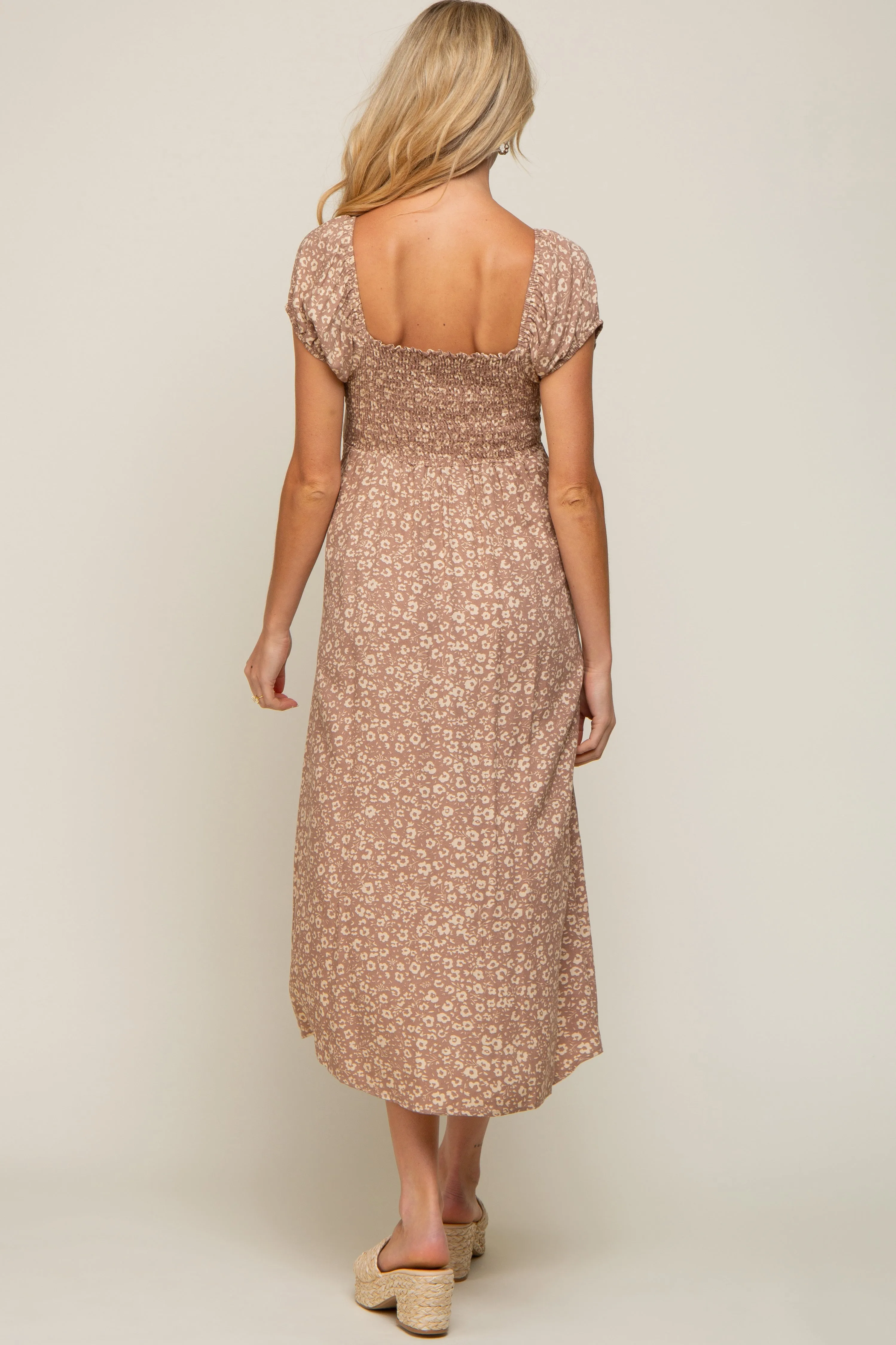 Beige Leopard Button Front Maternity Midi Dress sold by Pinkblush product image thumbnail 4