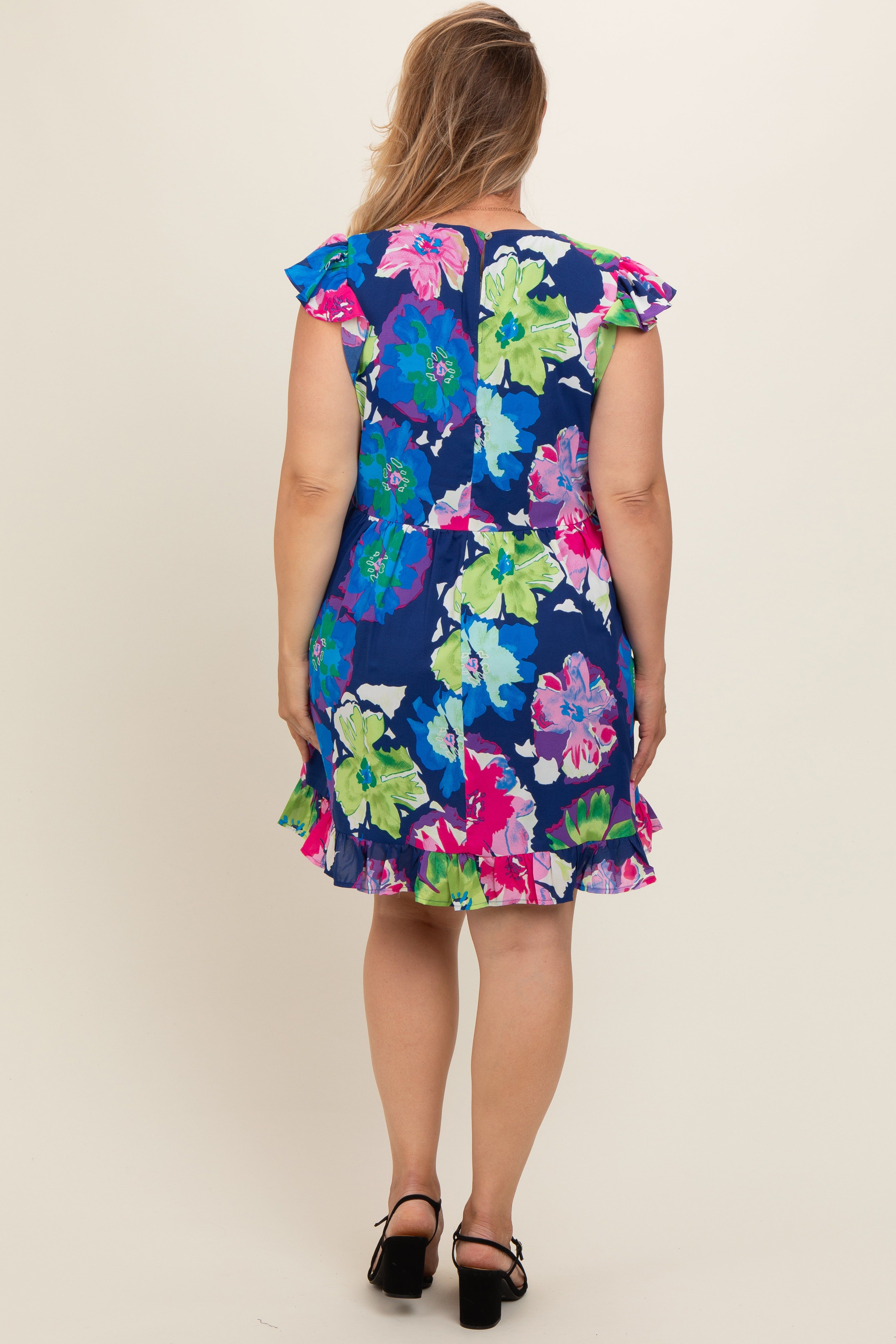 Navy Blue Floral Ruffle Accent Maternity Plus Dress sold by Pinkblush product image thumbnail 4