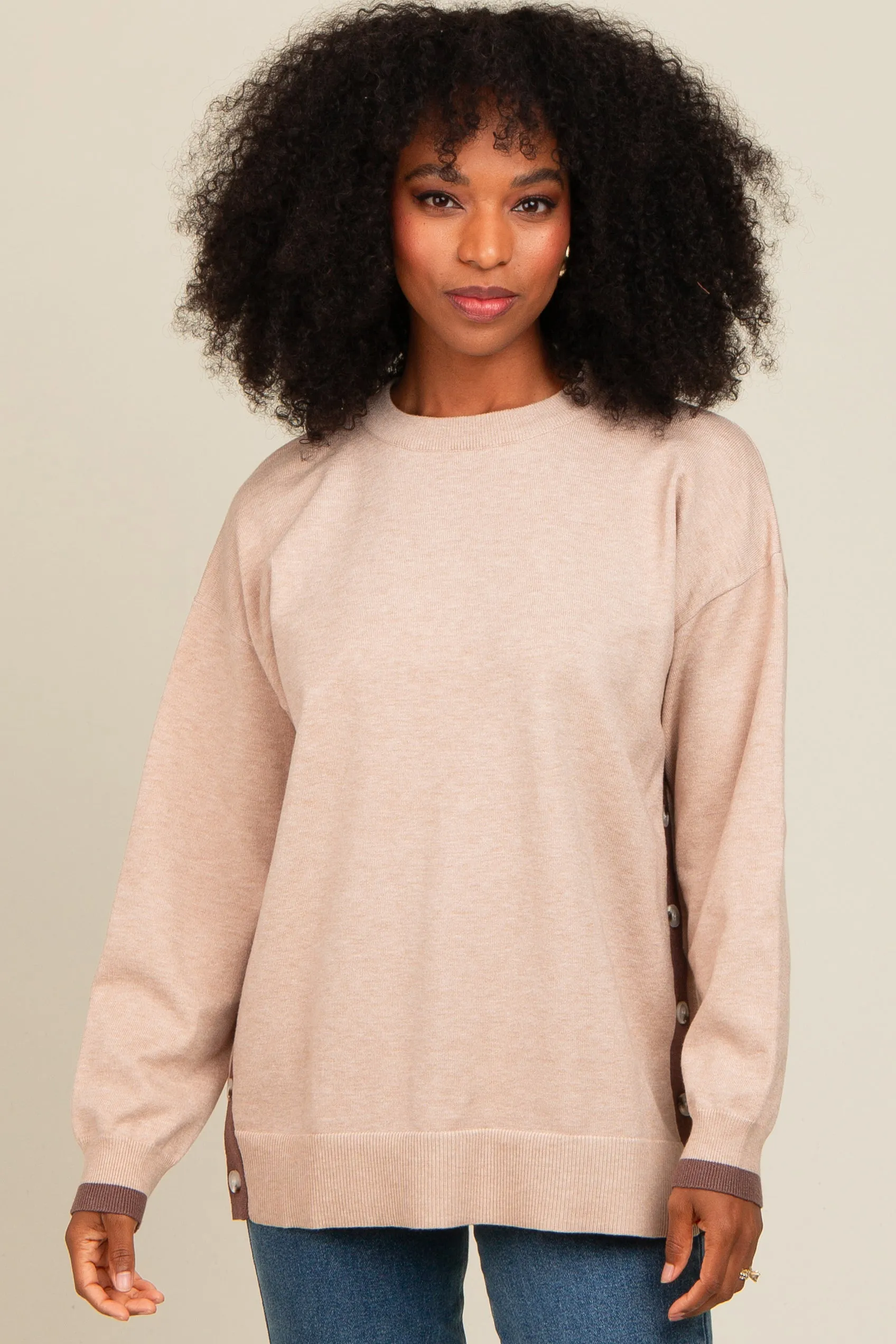 Beige Button Up Side Detail Maternity Sweater sold by Pinkblush product image thumbnail 5