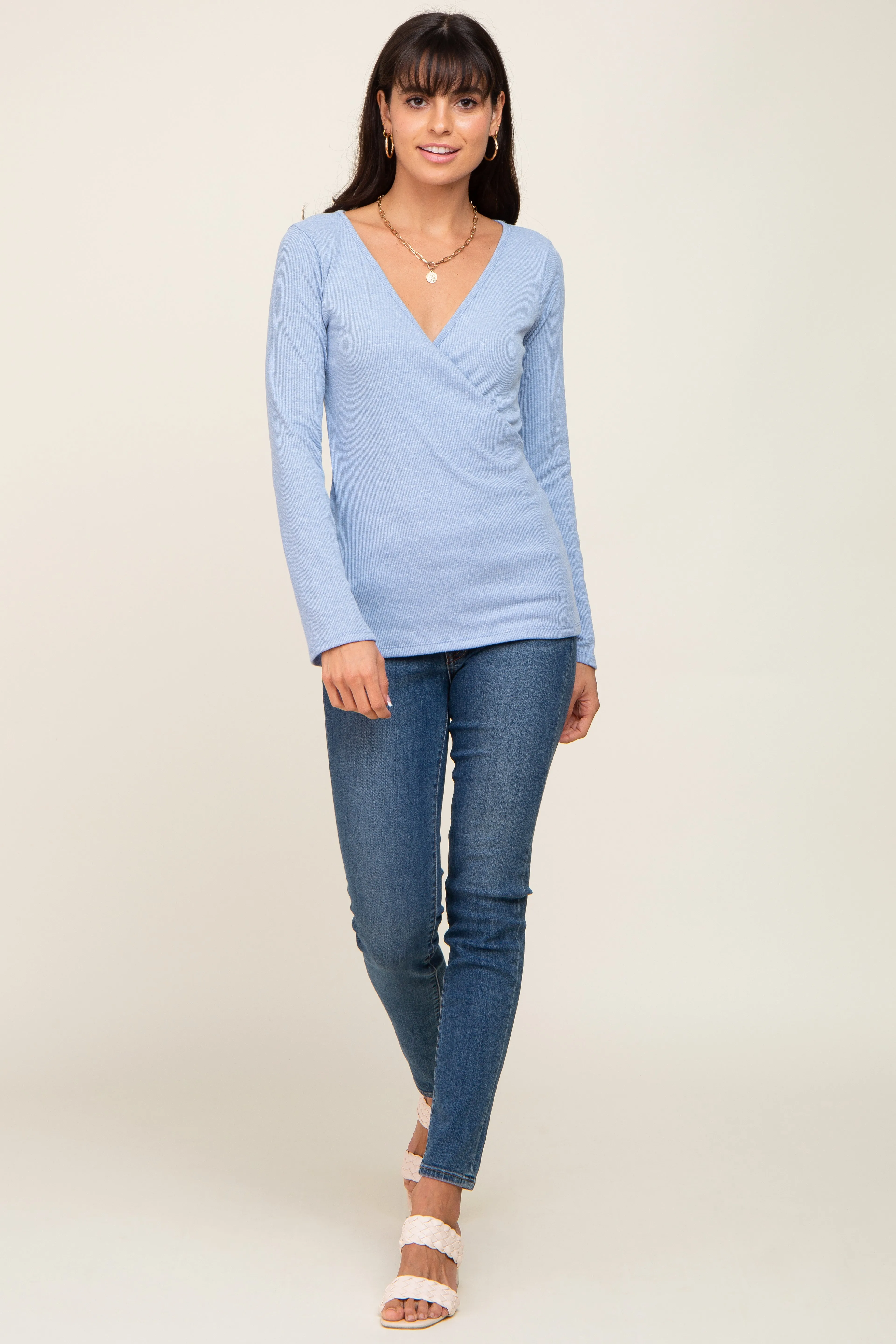 Blue Ribbed Long Sleeve Wrap Nursing Top sold by Pinkblush product image thumbnail 4