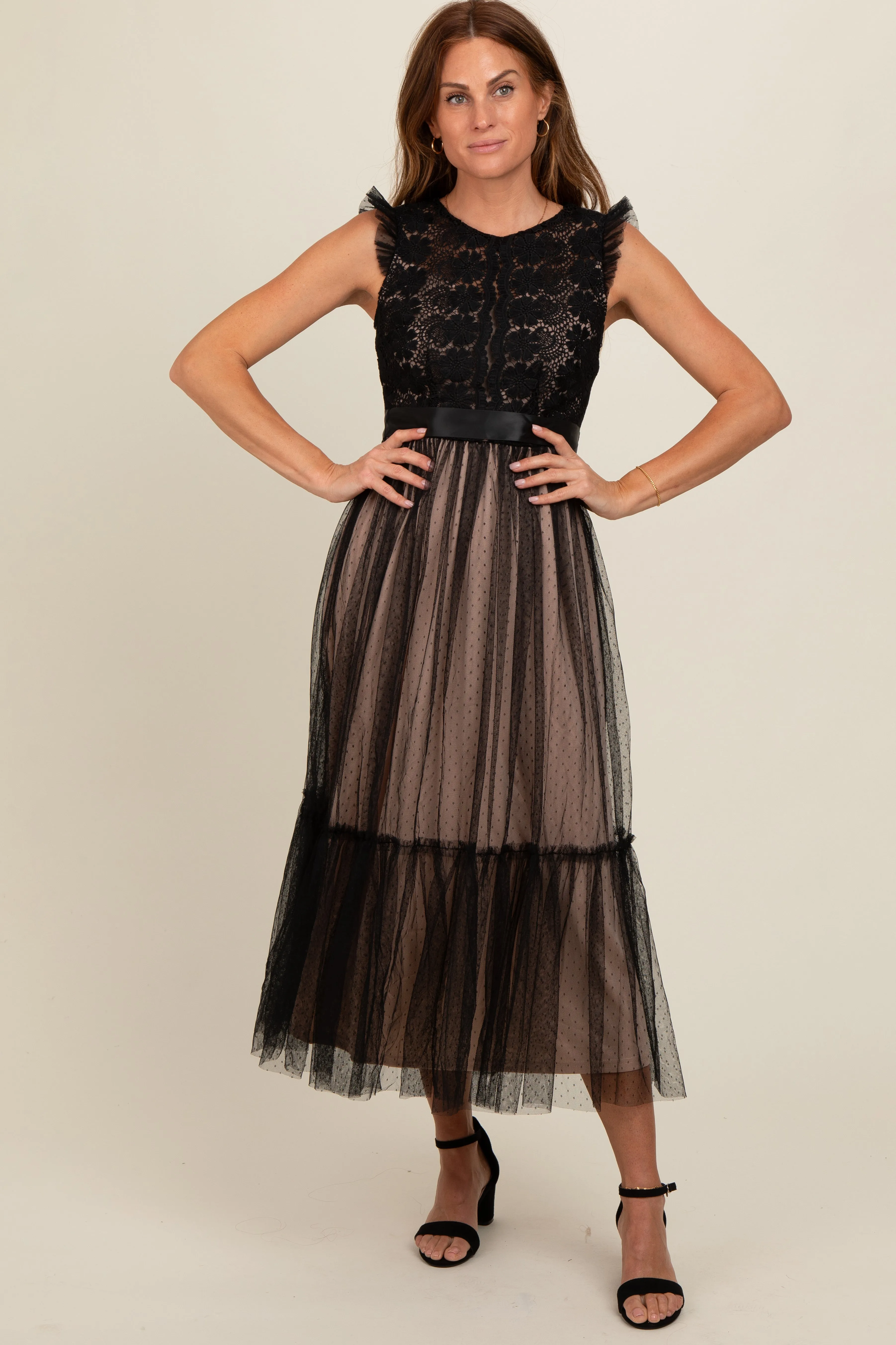 Black Lace Contrast Tulle Maxi Dress sold by Pinkblush product image thumbnail 2