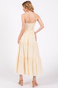 Cream Smocked V-Neck Sleeveless Tiered Midi Dress sold by Pinkblush