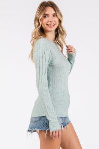 Light Blue Ribbed Long Sleeve Top sold by Pinkblush