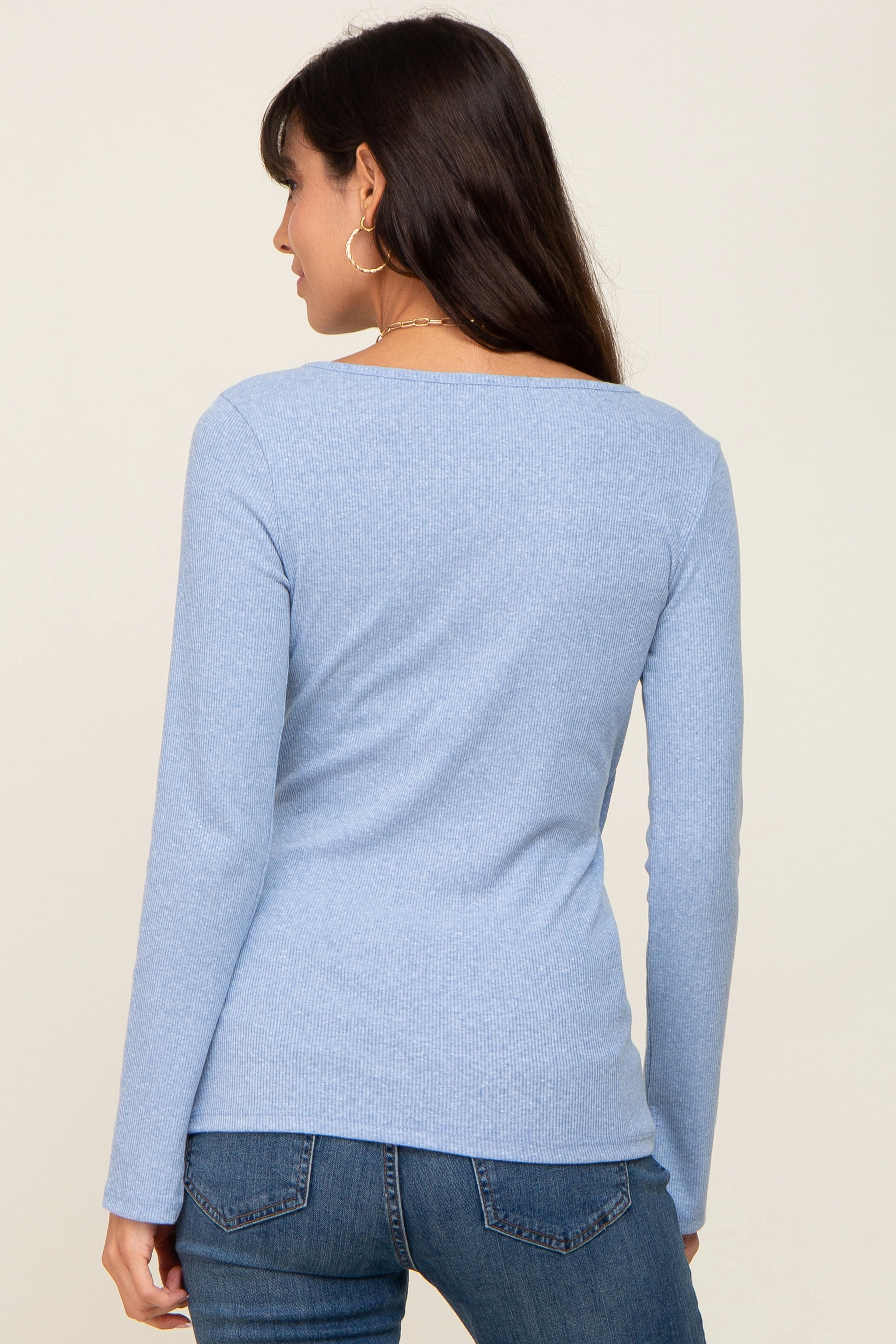 Blue Ribbed Long Sleeve Wrap Nursing Top sold by Pinkblush product image thumbnail 3