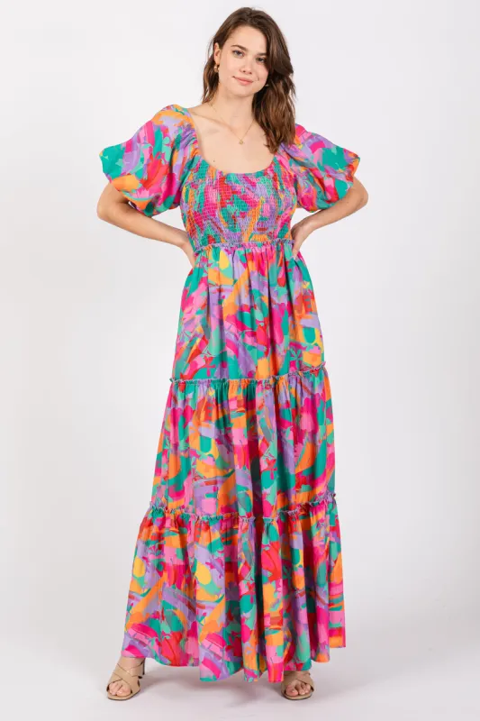 Lavender Multi Color Floral Puff Sleeve Maxi Dress sold by Pinkblush