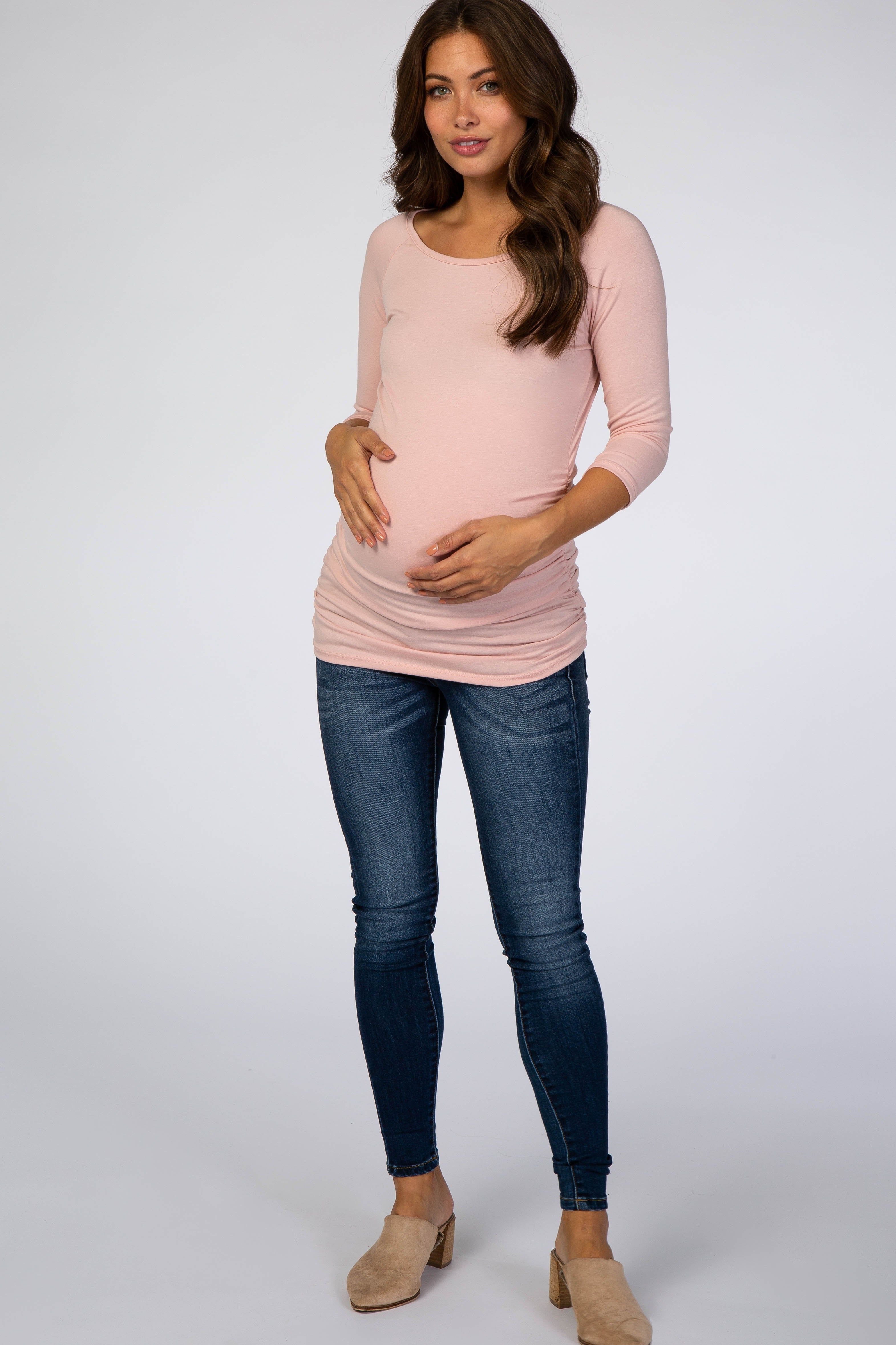 Light Pink Basic Ruched Fitted Maternity Top sold by Pinkblush product image thumbnail 2