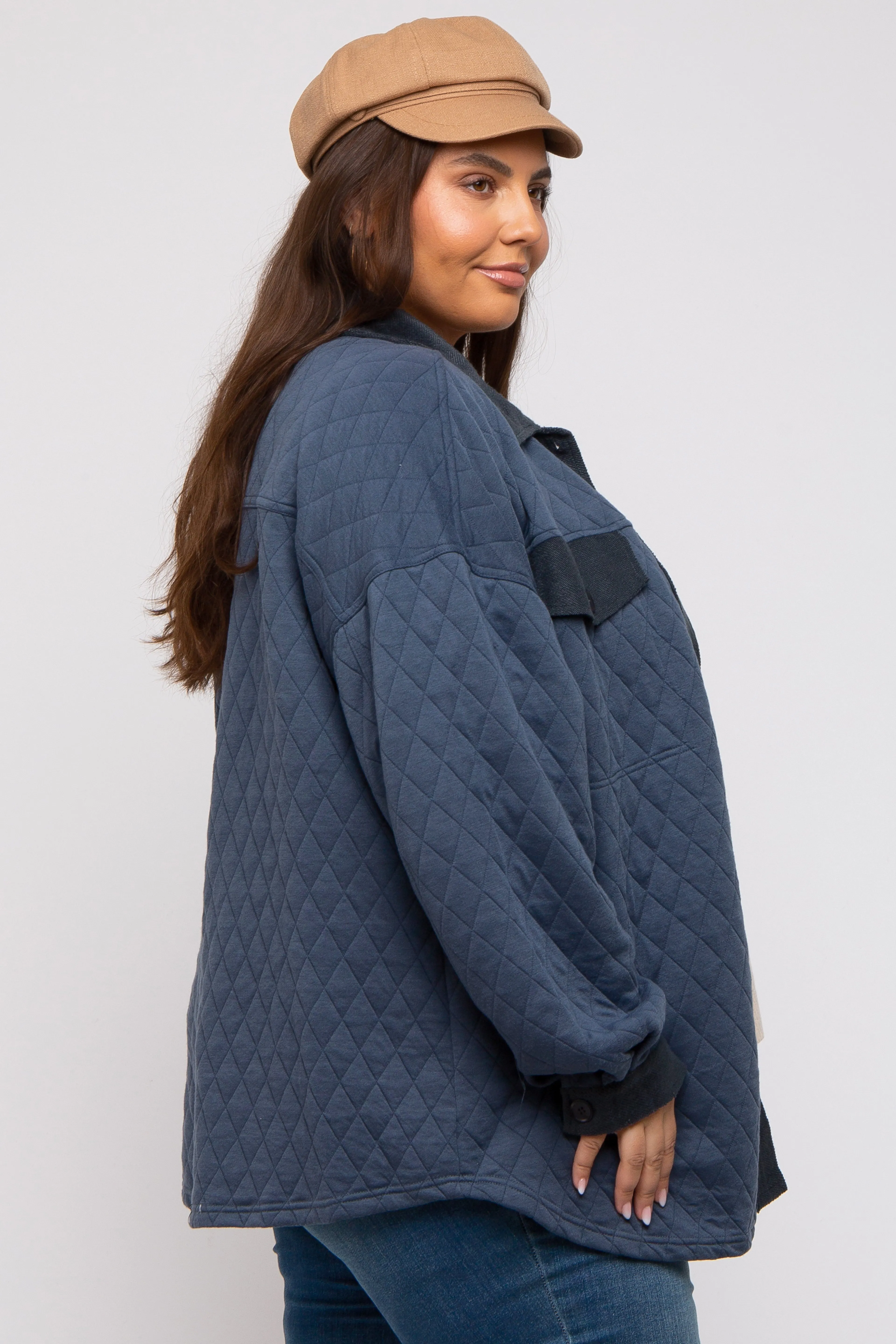 Navy Blue Colorblock Quilted Plus Shirt Jacket sold by Pinkblush product image thumbnail 4