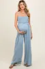 Light Blue Chambray Smocked Maternity Jumpsuit sold by Pinkblush