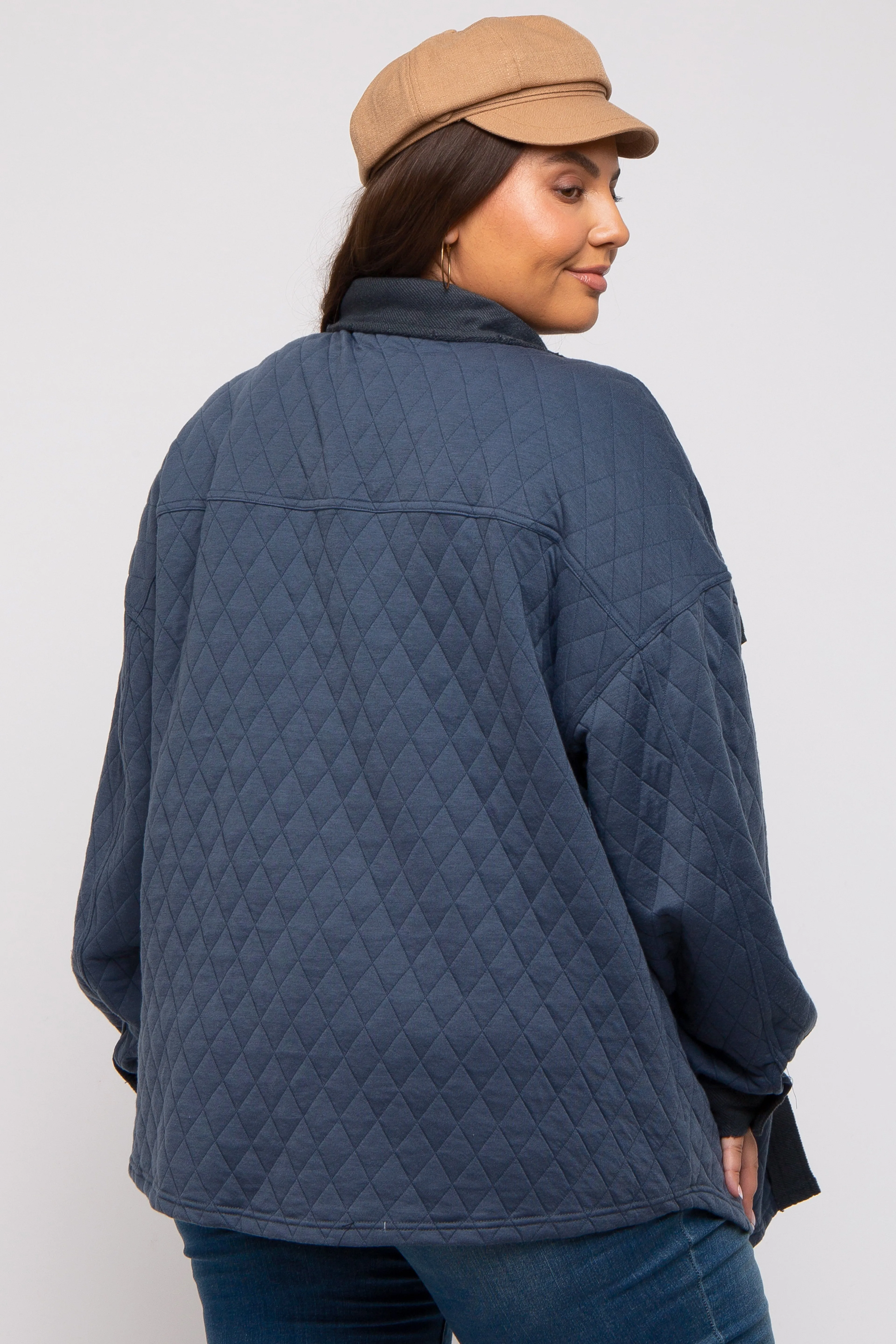Navy Blue Colorblock Quilted Plus Shirt Jacket sold by Pinkblush product image thumbnail 5