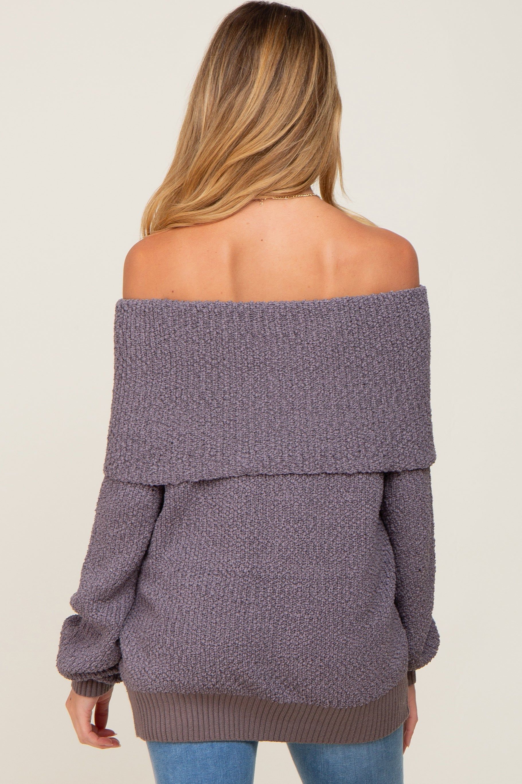 Charcoal Foldover Off Shoulder Maternity Sweater sold by Pinkblush product image thumbnail 3