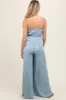Light Blue Chambray Smocked Maternity Jumpsuit sold by Pinkblush