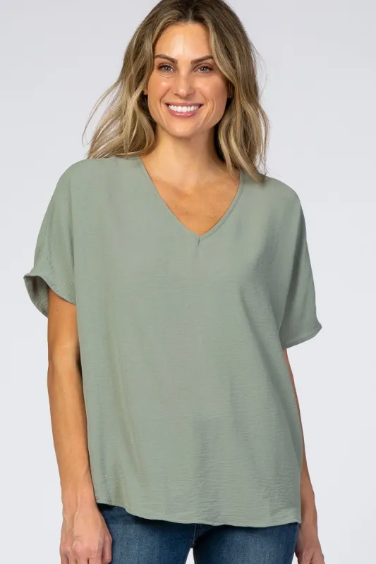 Light Olive Short Sleeve Blouse sold by Pinkblush