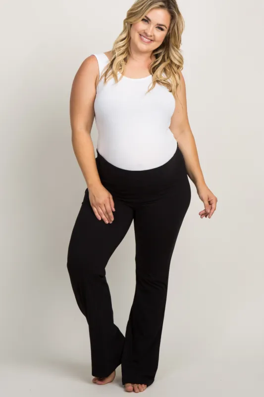 Black Foldover Plus Maternity Lounge Pants sold by Pinkblush