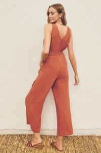 Terra Cotta Button Down Sash Belt Jumpsuit sold by Pinkblush