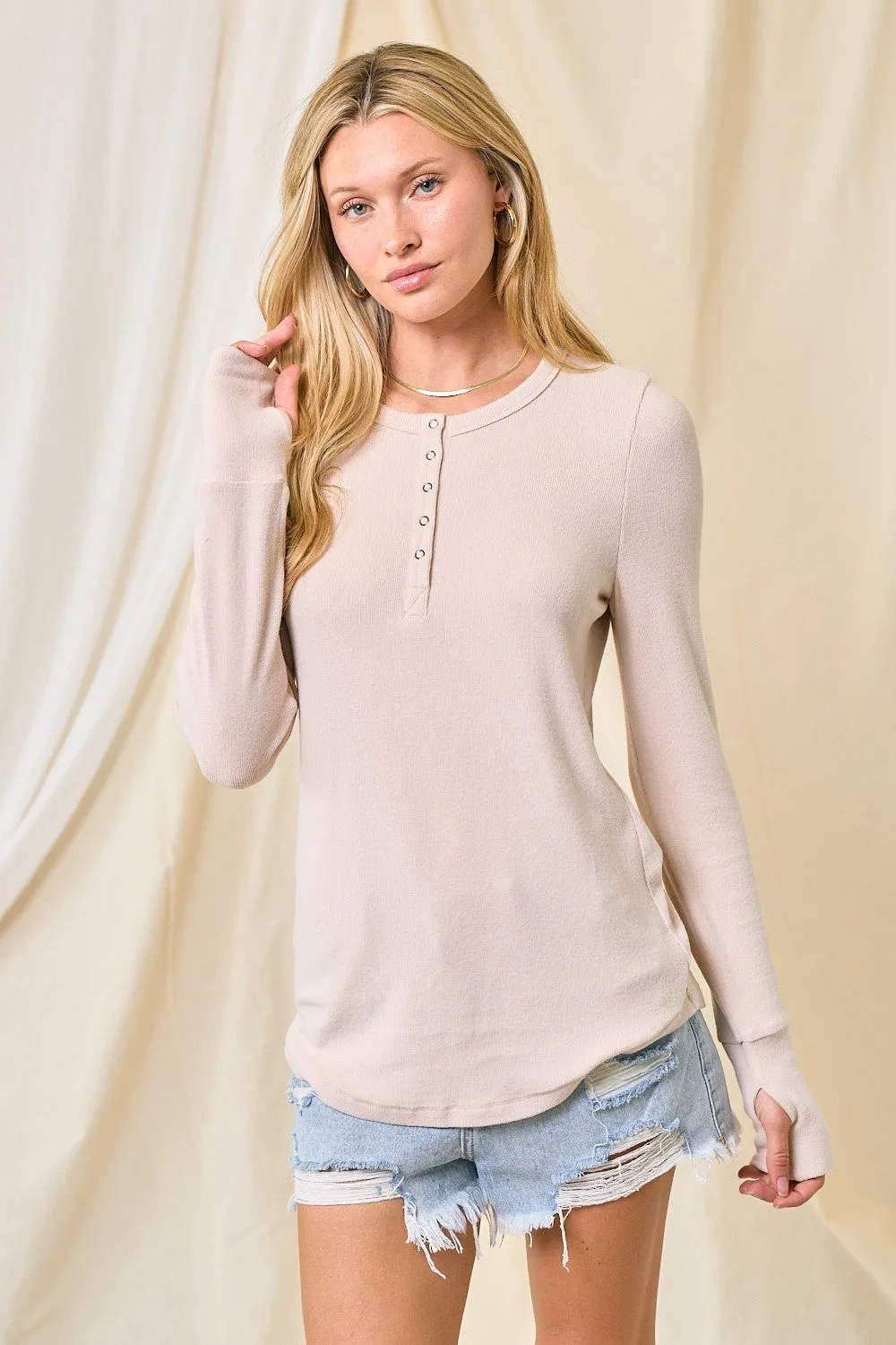 Cream Button Front Soft Knit Long Sleeve Henley Maternity Top sold by Pinkblush product image thumbnail 3
