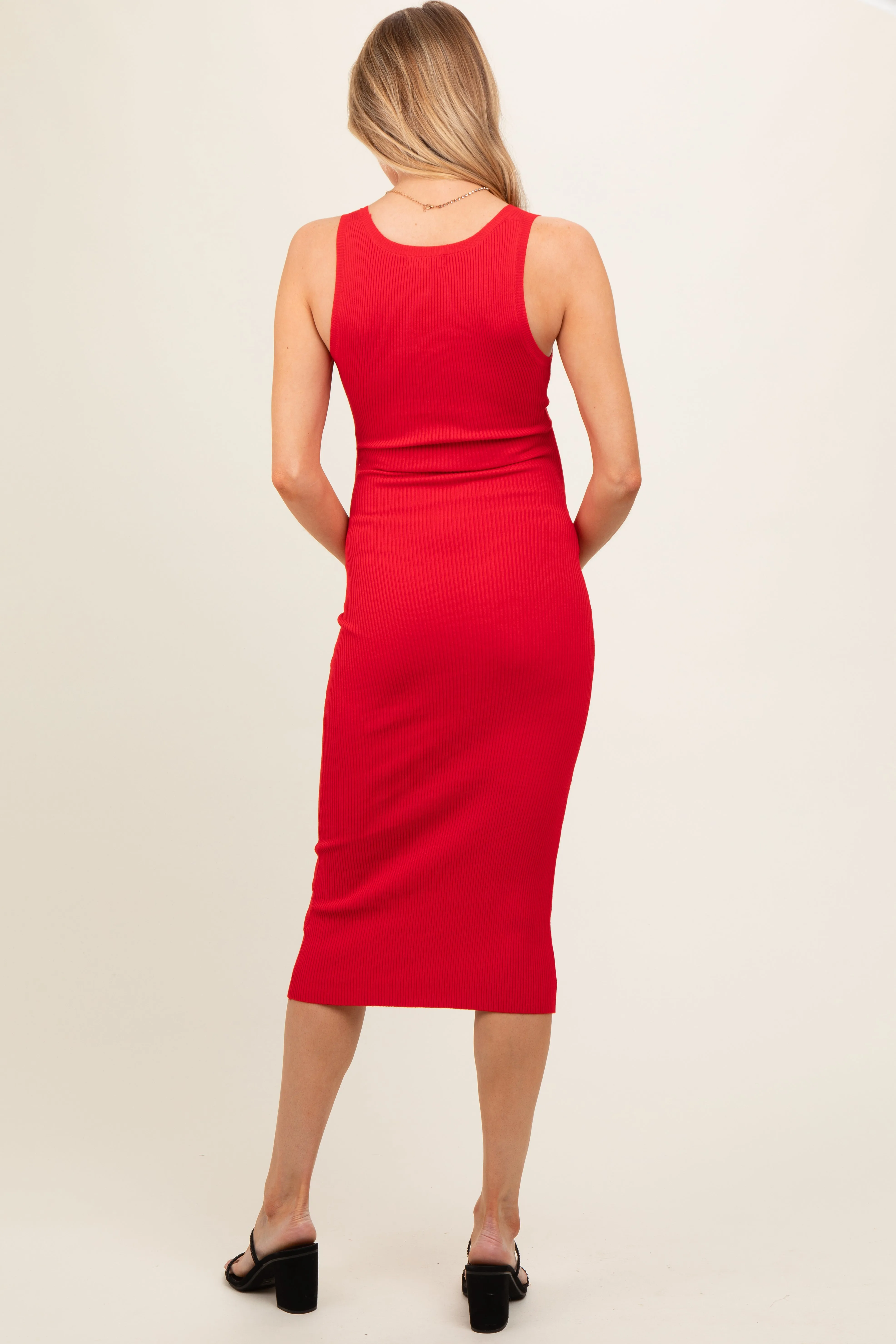 Red Fitted Knit Maternity Midi Dress sold by Pinkblush product image thumbnail 4