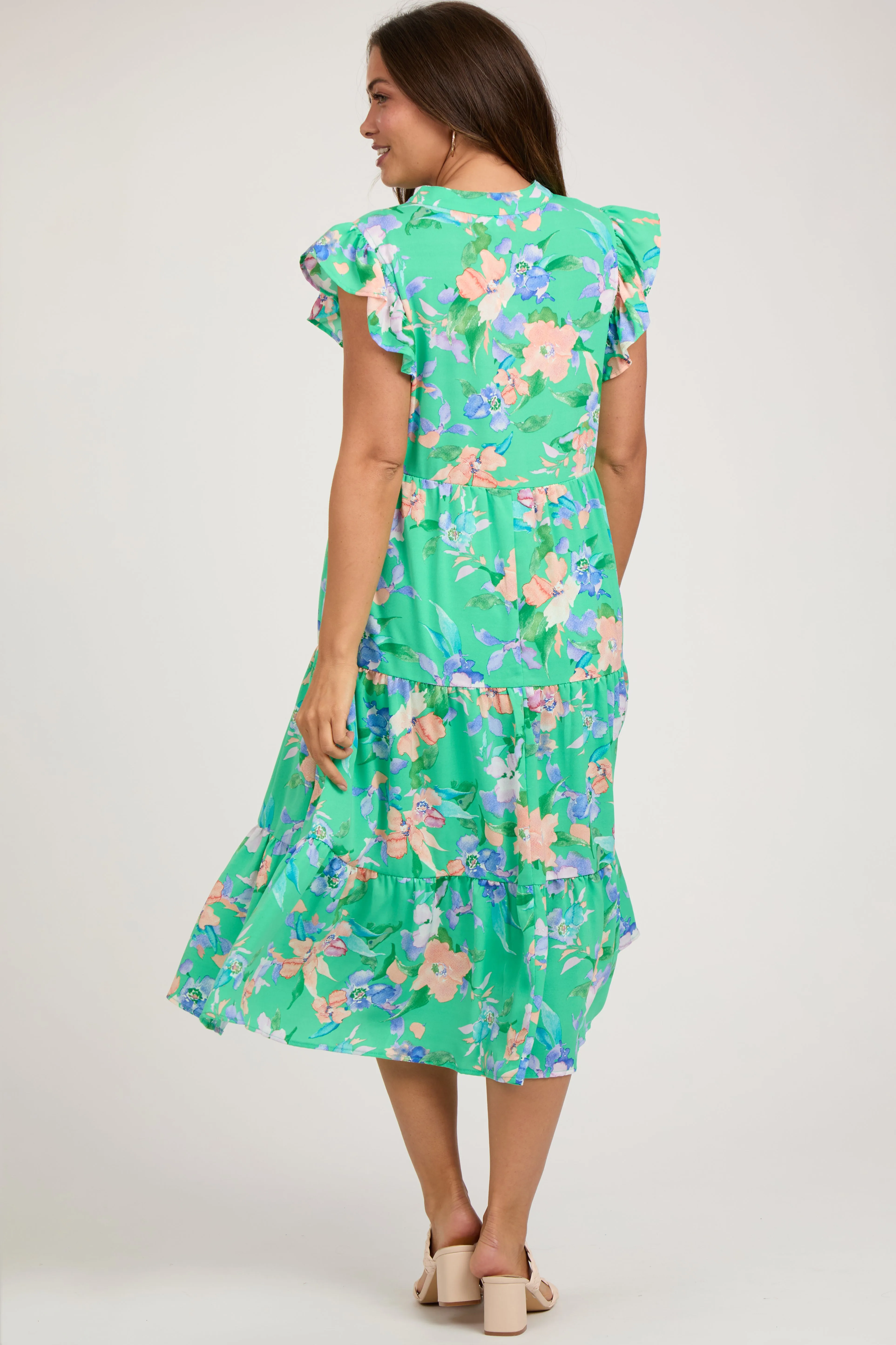 Green Floral Ruffle Tiered Maternity Dress sold by Pinkblush product image thumbnail 3