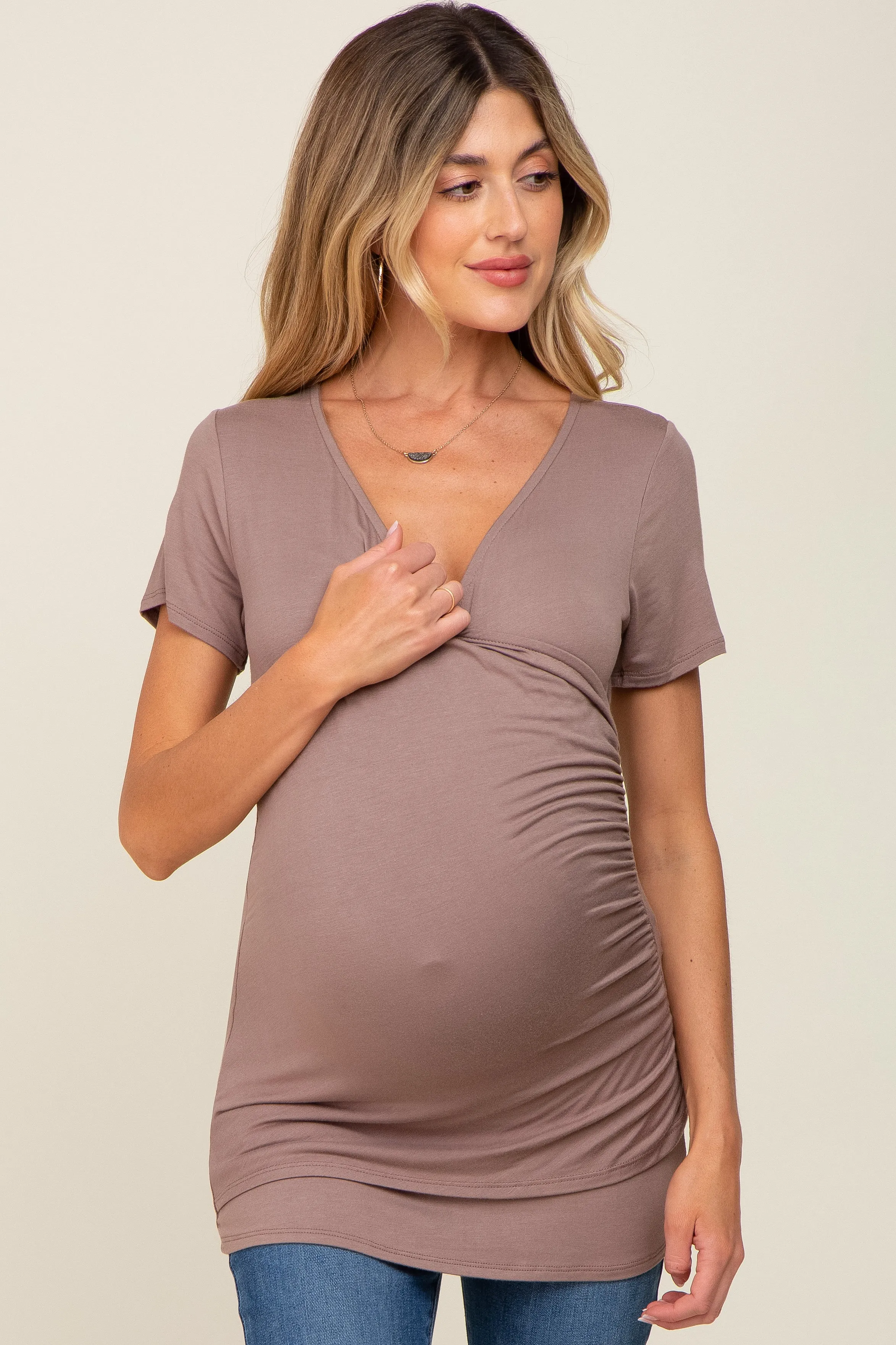 Mocha Wrap Front Maternity/Nursing Top sold by Pinkblush product image thumbnail 4