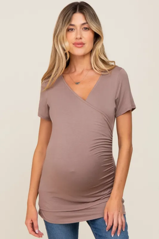 Mocha Wrap Front Maternity/Nursing Top sold by Pinkblush
