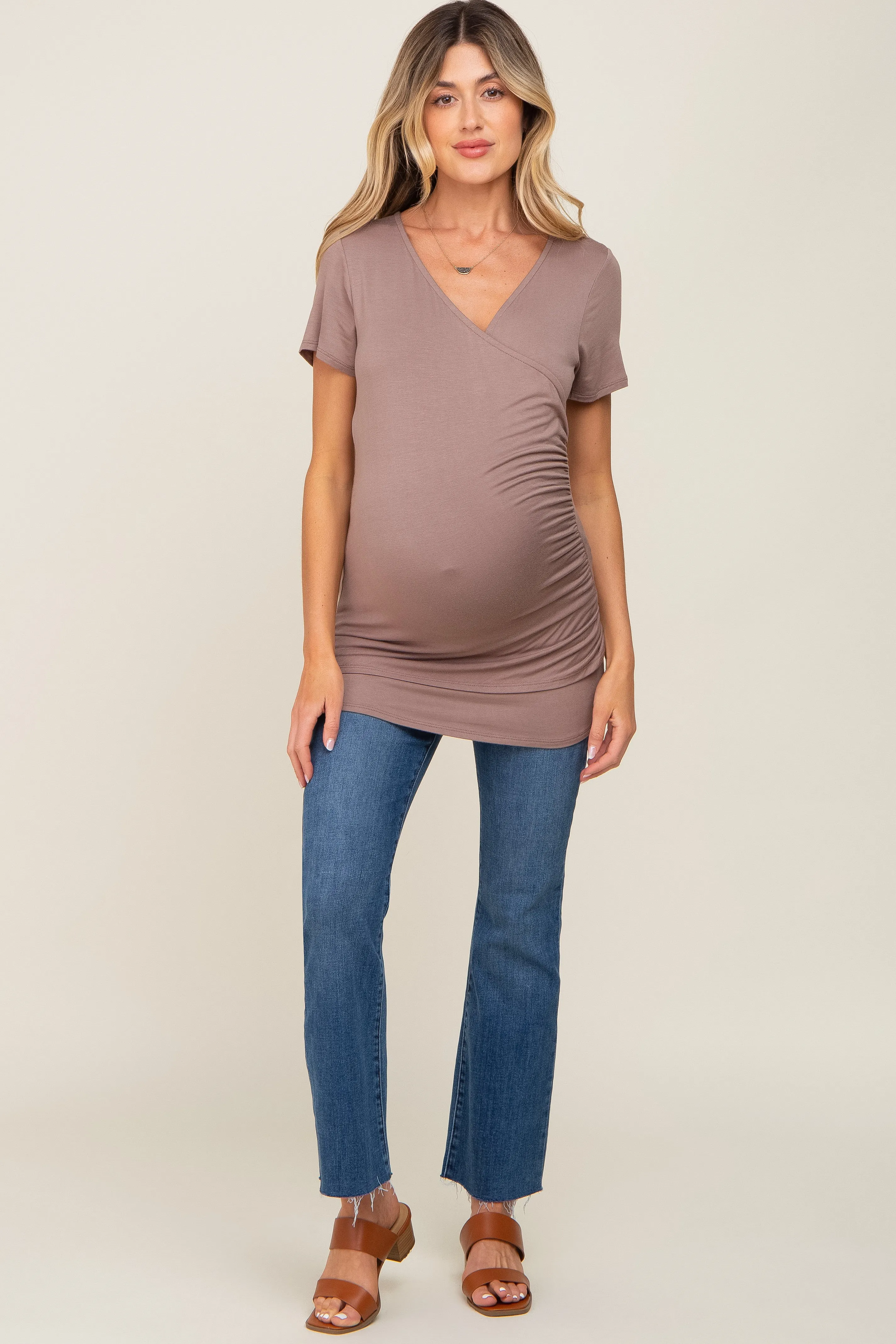 Mocha Wrap Front Maternity/Nursing Top sold by Pinkblush product image thumbnail 5