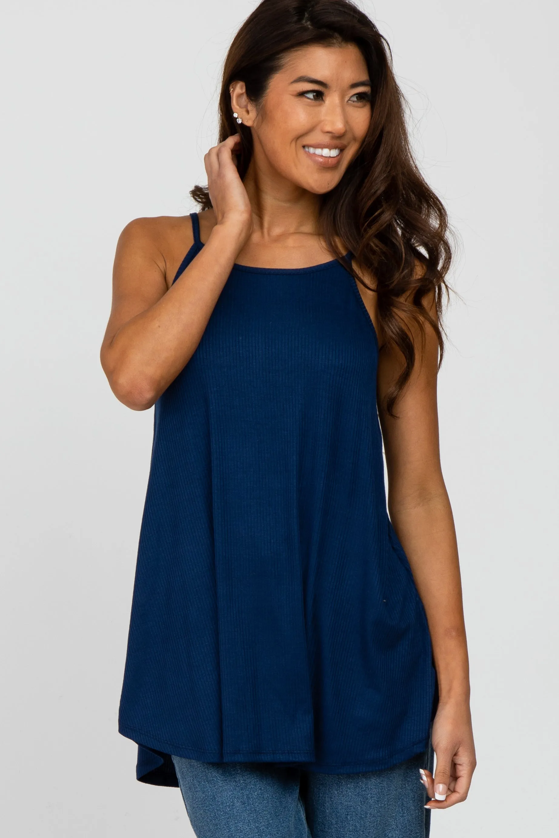 Navy Ribbed Sleeveless Top sold by Pinkblush