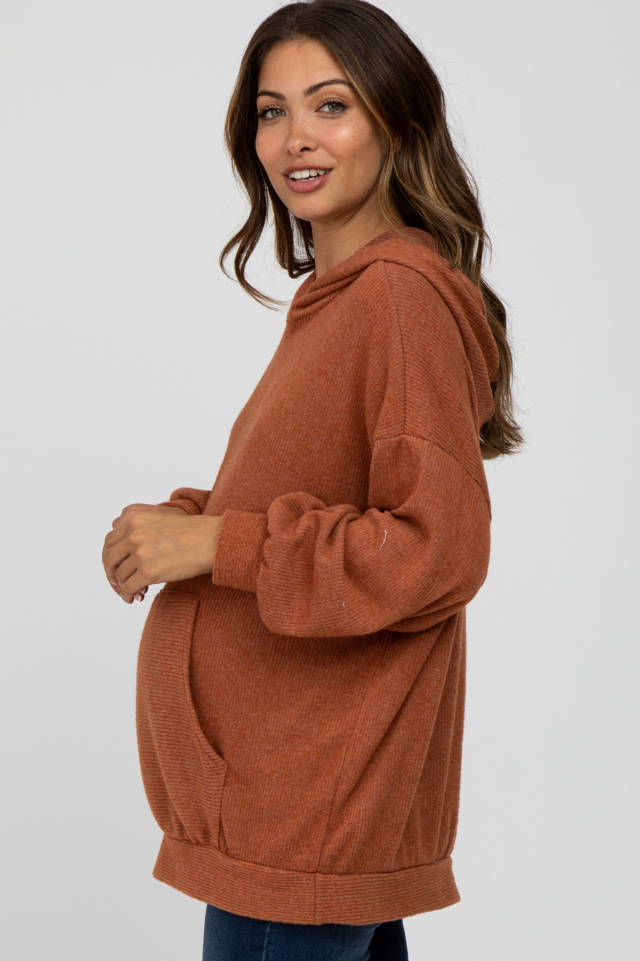Rust Brushed Ribbed Maternity Hooded Top sold by Pinkblush product image thumbnail 3