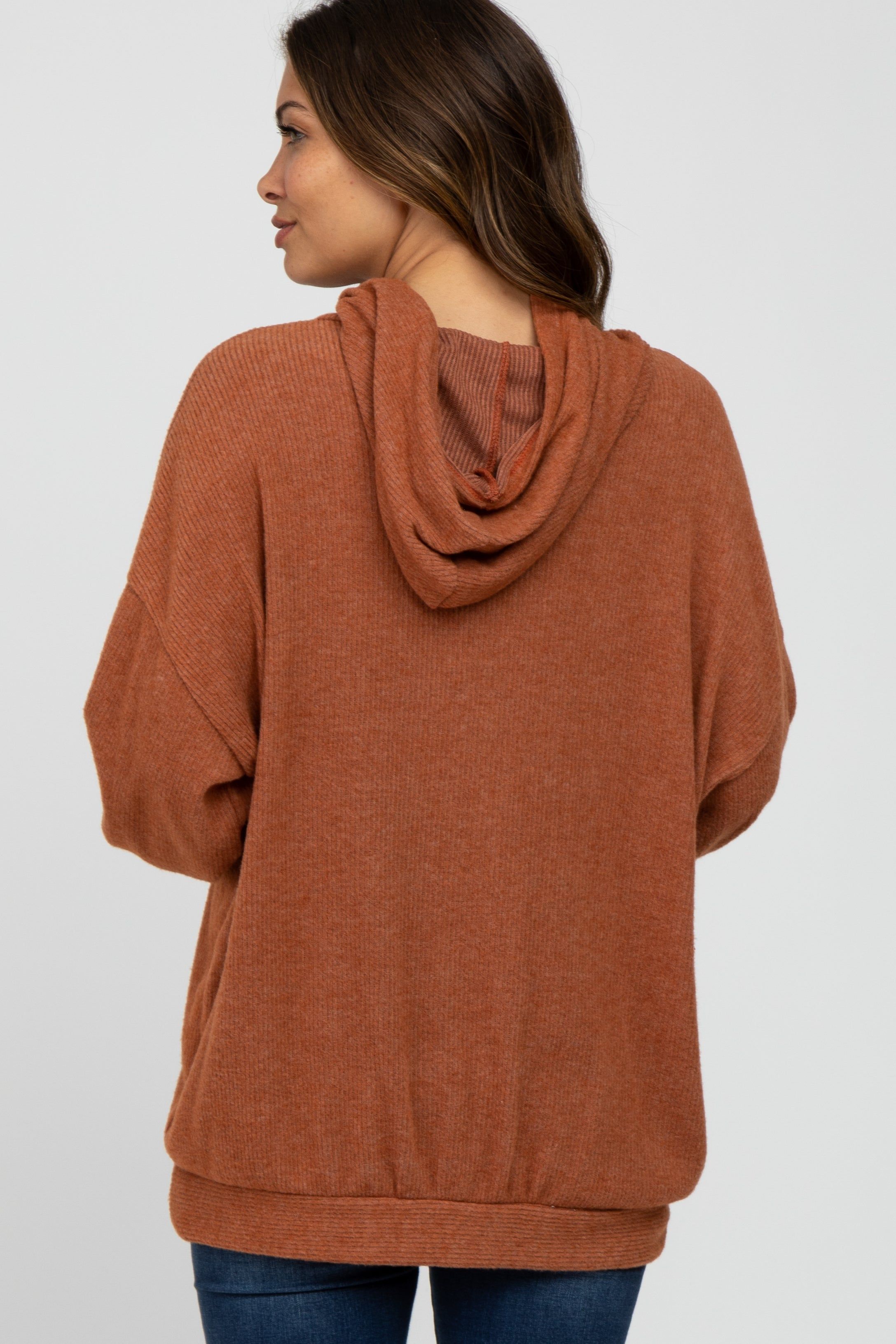 Rust Brushed Ribbed Maternity Hooded Top sold by Pinkblush product image thumbnail 4