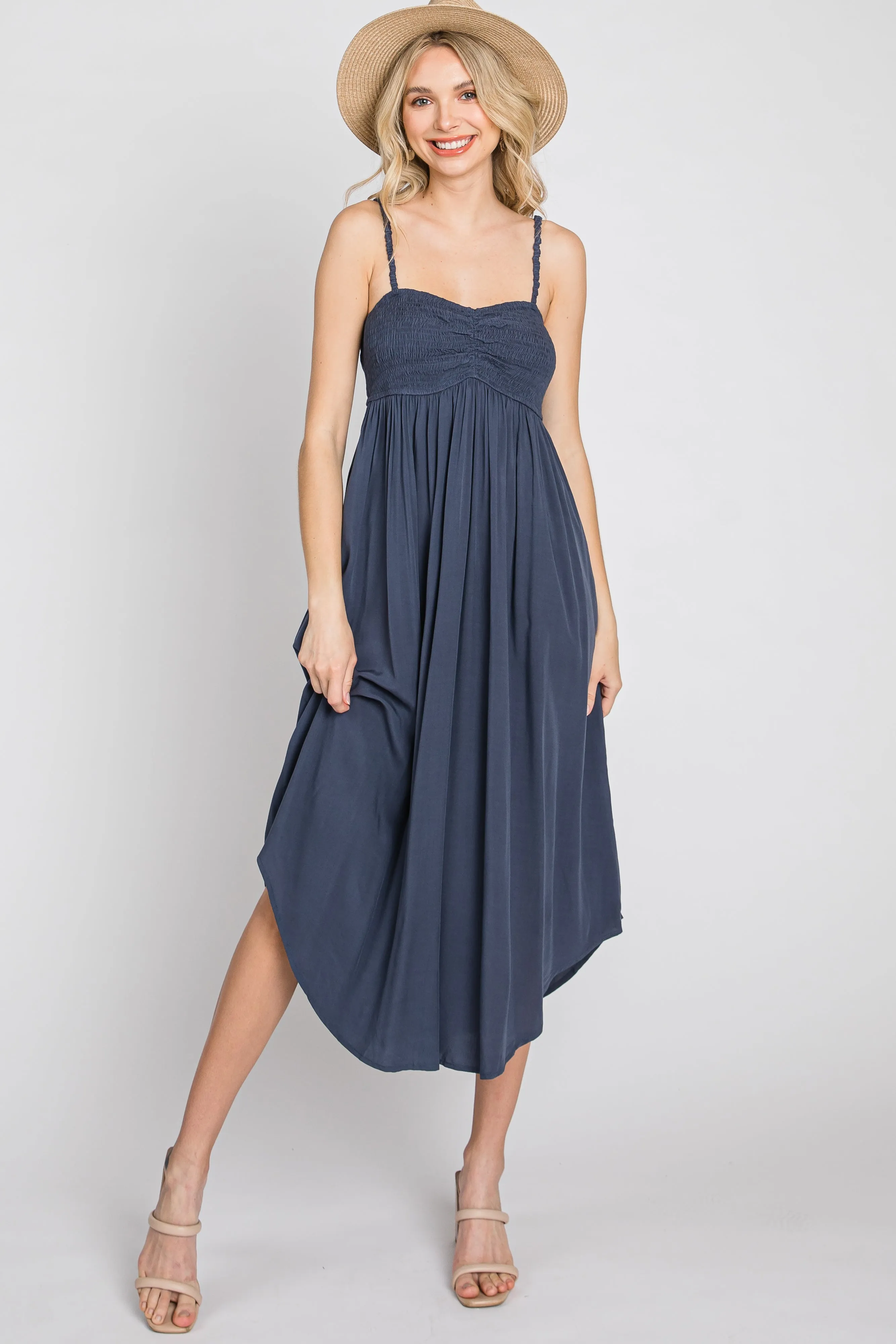 Navy Maternity Smocked Maternity Midi Dress sold by Pinkblush product image thumbnail 4