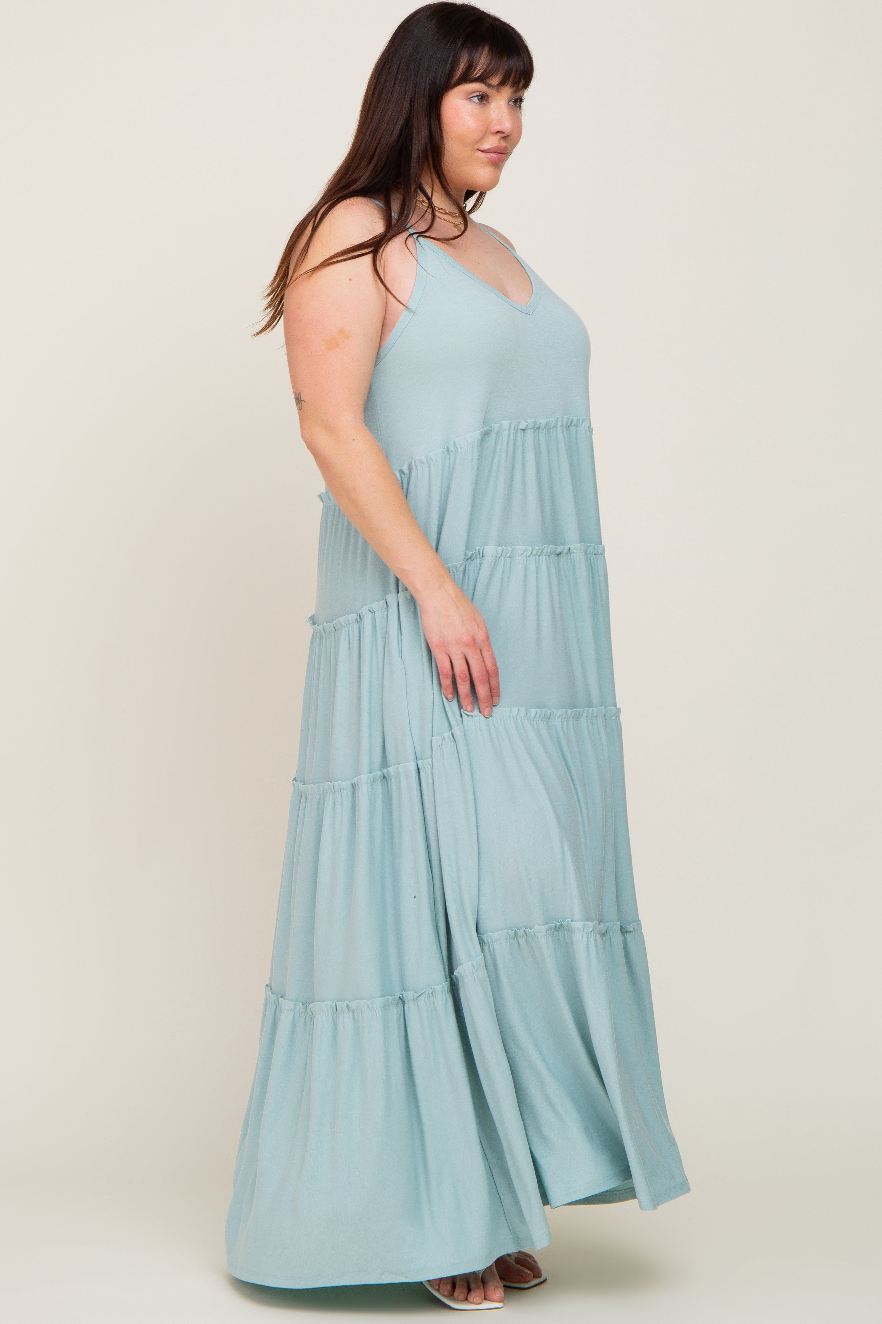 Mint Green Tiered Sleeveless Plus Maxi Dress sold by Pinkblush product image thumbnail 2