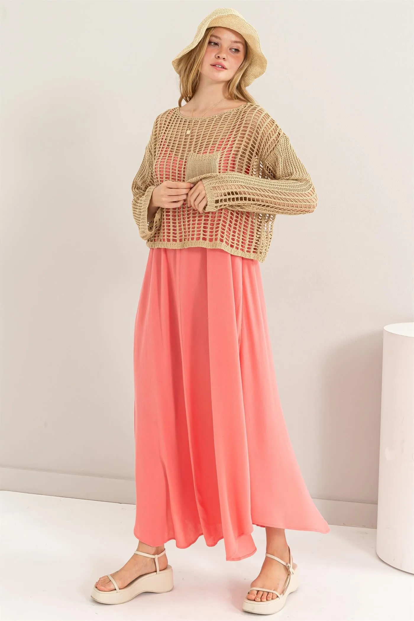 Coral Lightweight Sleeveless V-Neck Maxi Dress sold by Pinkblush product image thumbnail 4