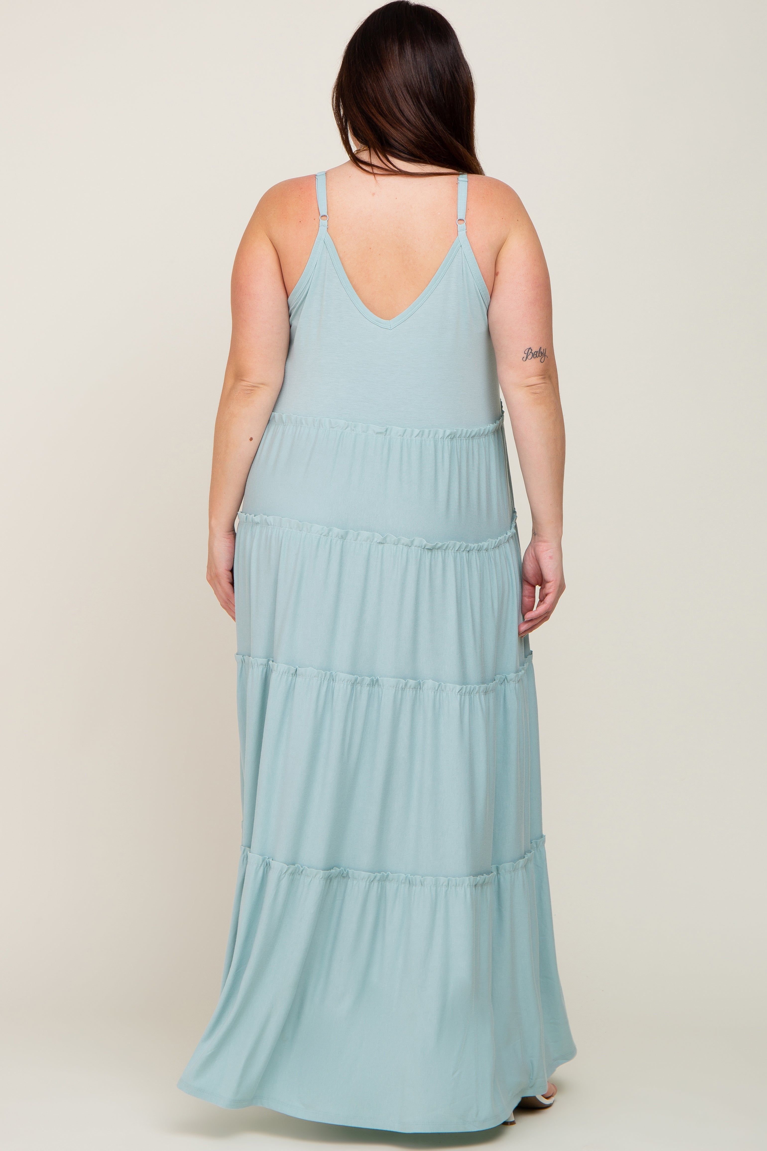 Mint Green Tiered Sleeveless Plus Maxi Dress sold by Pinkblush product image thumbnail 3