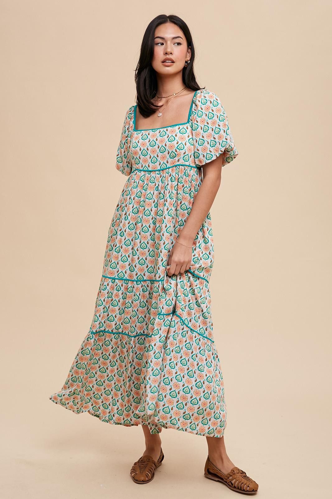 Green Floral Print Puff Sleeve Maternity Maxi Dress sold by Pinkblush product image thumbnail 4