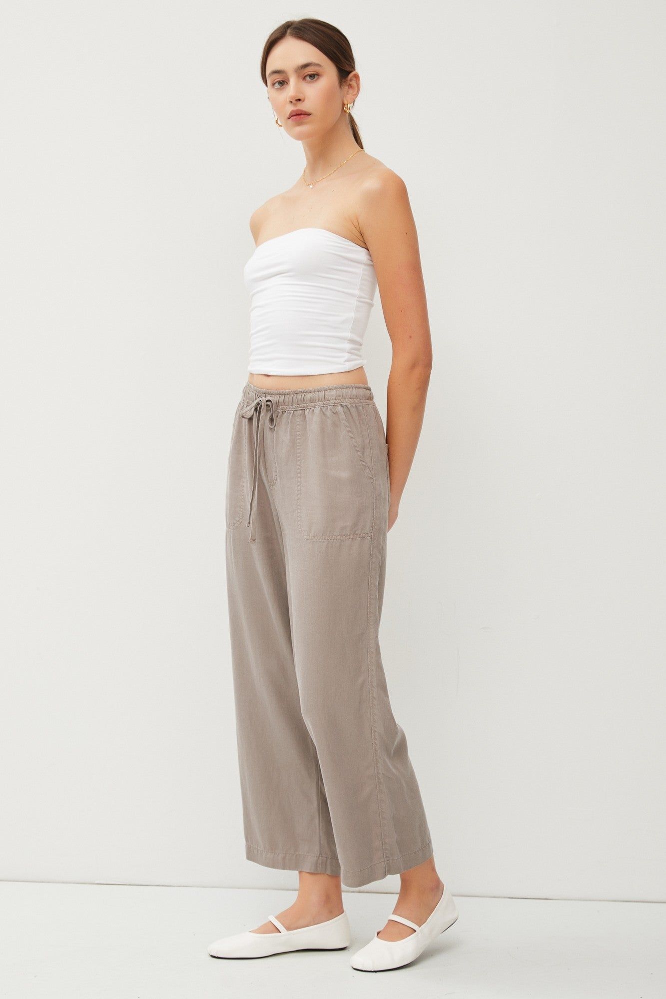 Taupe Front Tie Cropped Pants sold by Pinkblush product image thumbnail 2