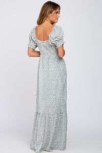 Mint Green Floral V-Neck Puff Sleeve Maxi Dress sold by Pinkblush