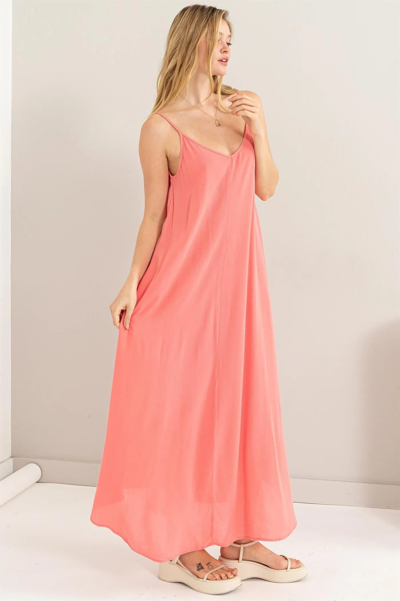 Coral Lightweight Sleeveless V-Neck Maxi Dress sold by Pinkblush product image thumbnail 2