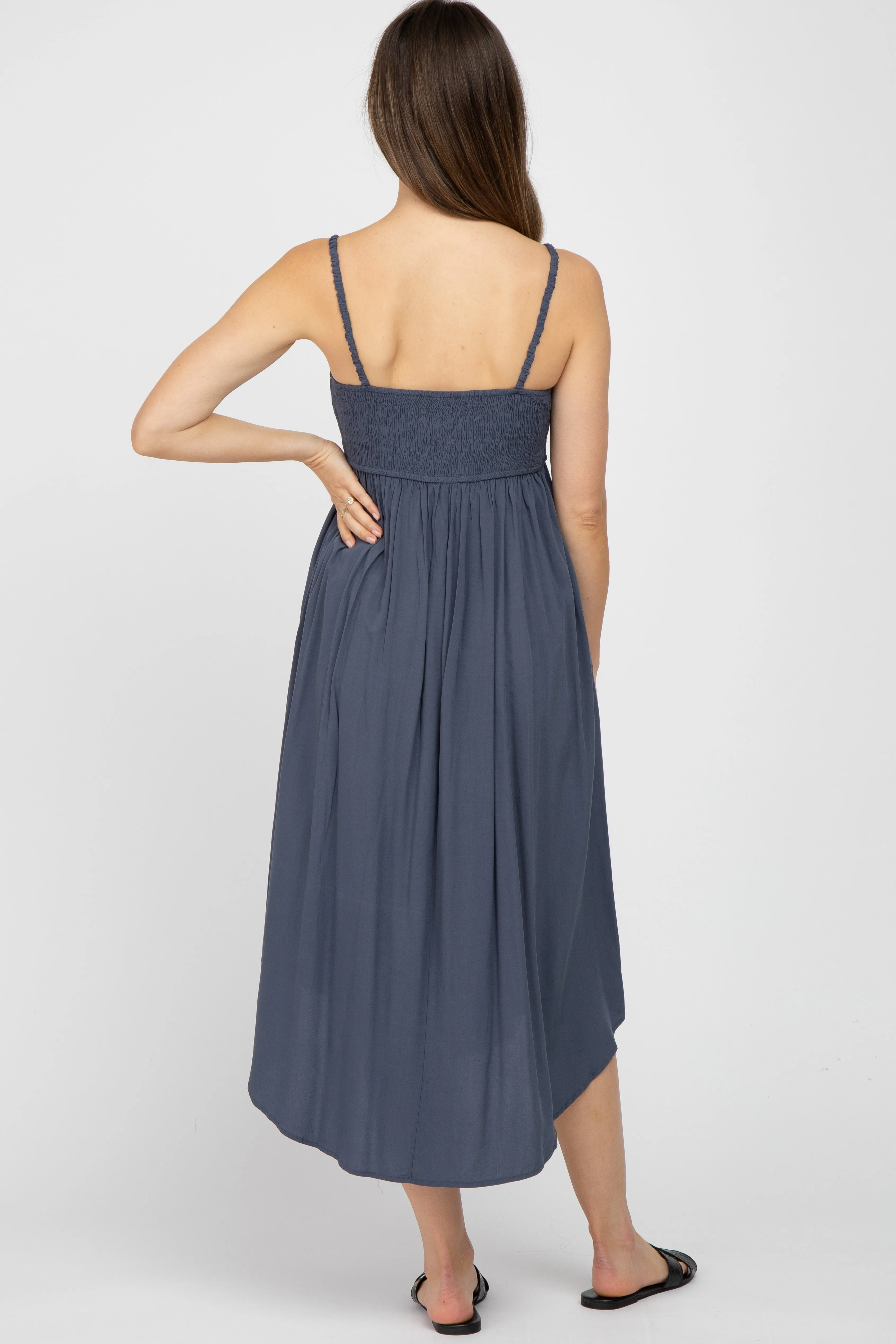 Navy Maternity Smocked Maternity Midi Dress sold by Pinkblush product image thumbnail 3